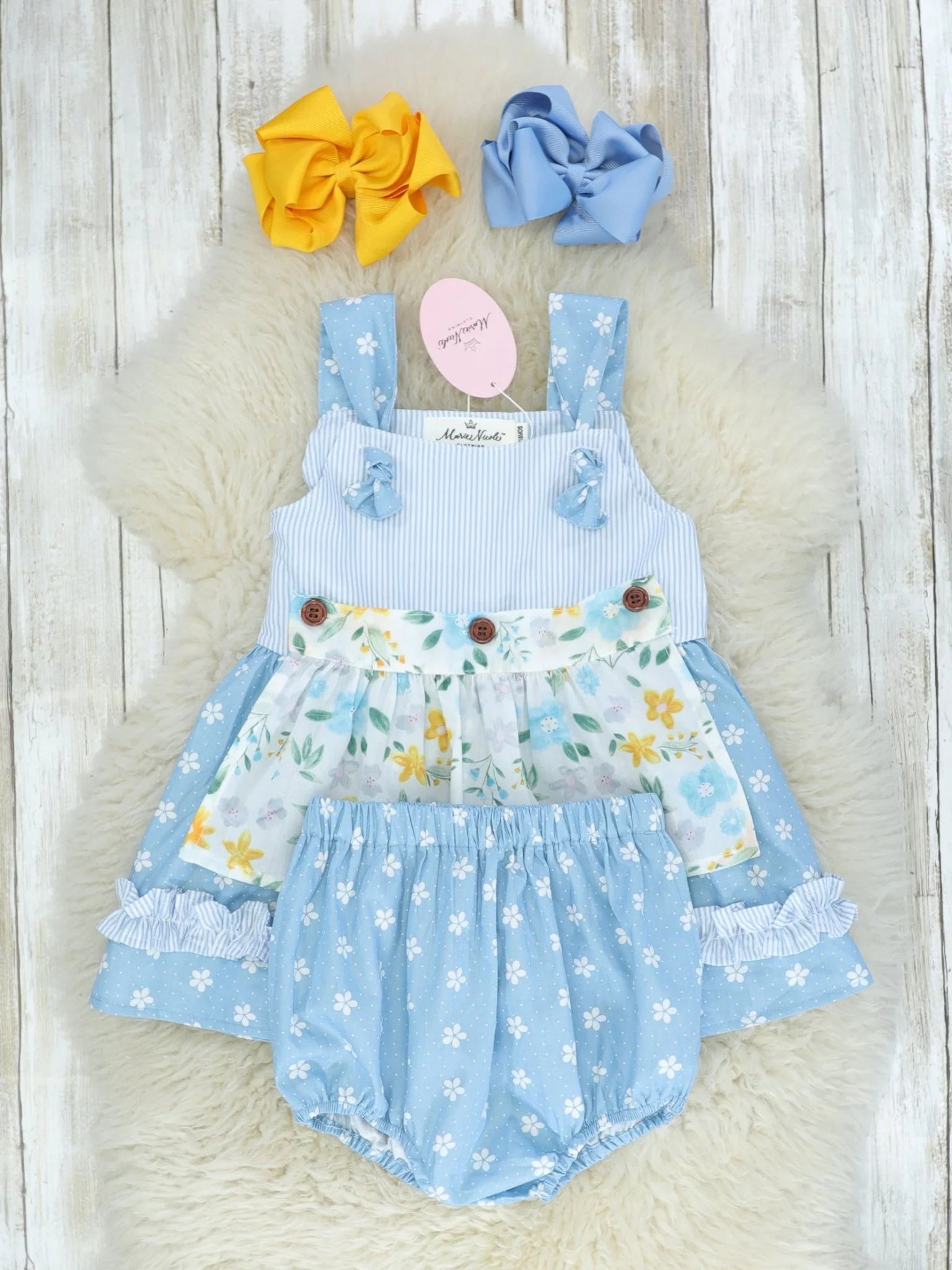 Cornflower Blue Floral Apron Dress - Image 3