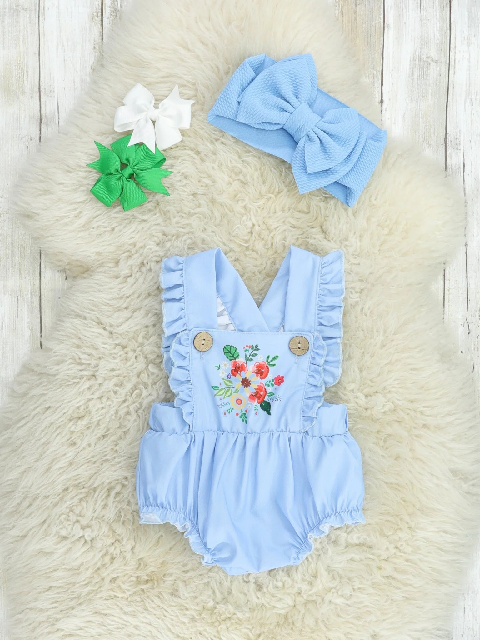 Cornflower Blue Floral Bubble Romper - Image 3