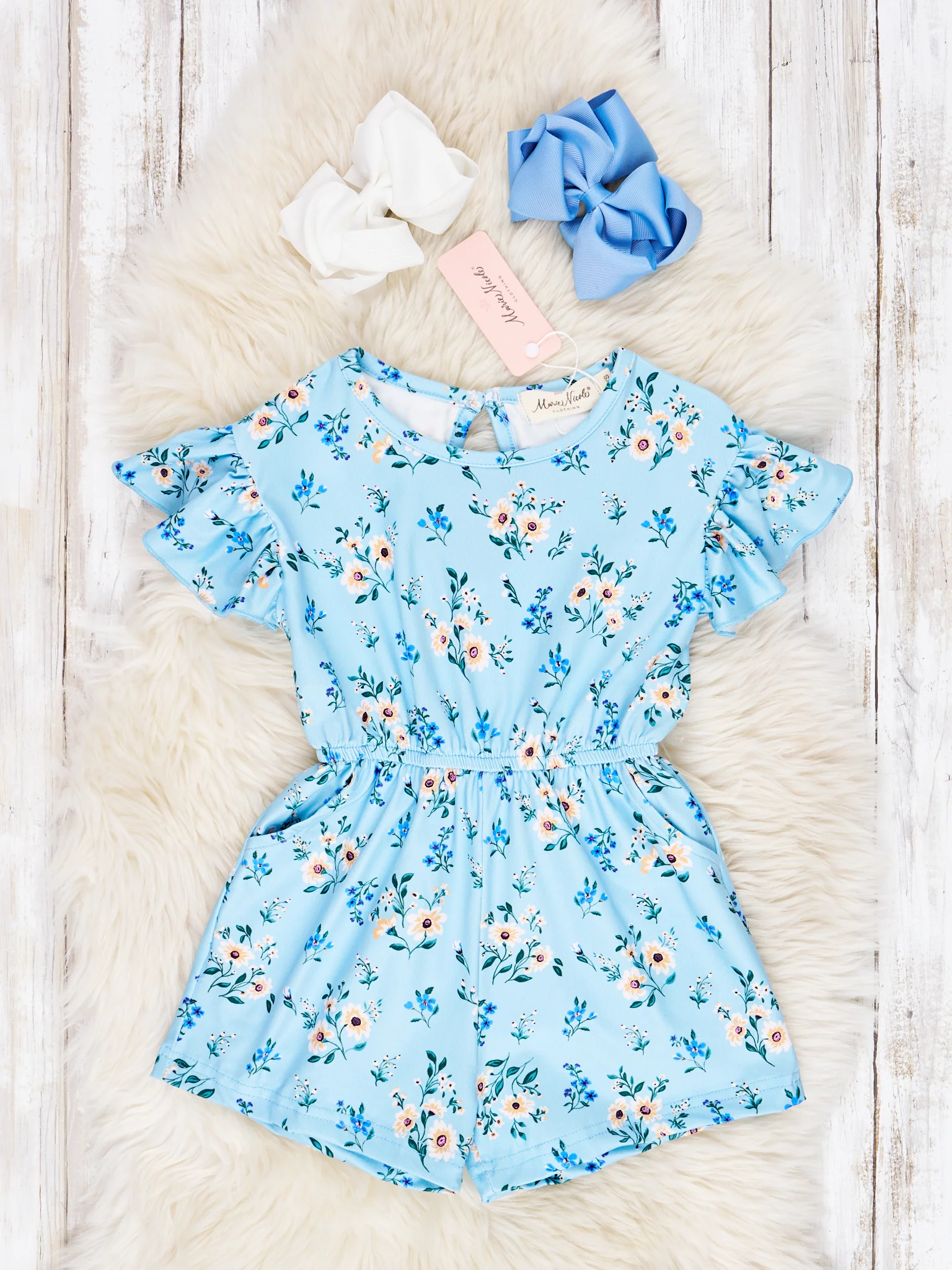 Cornflower Blue Floral Ruffle Jumpsuit