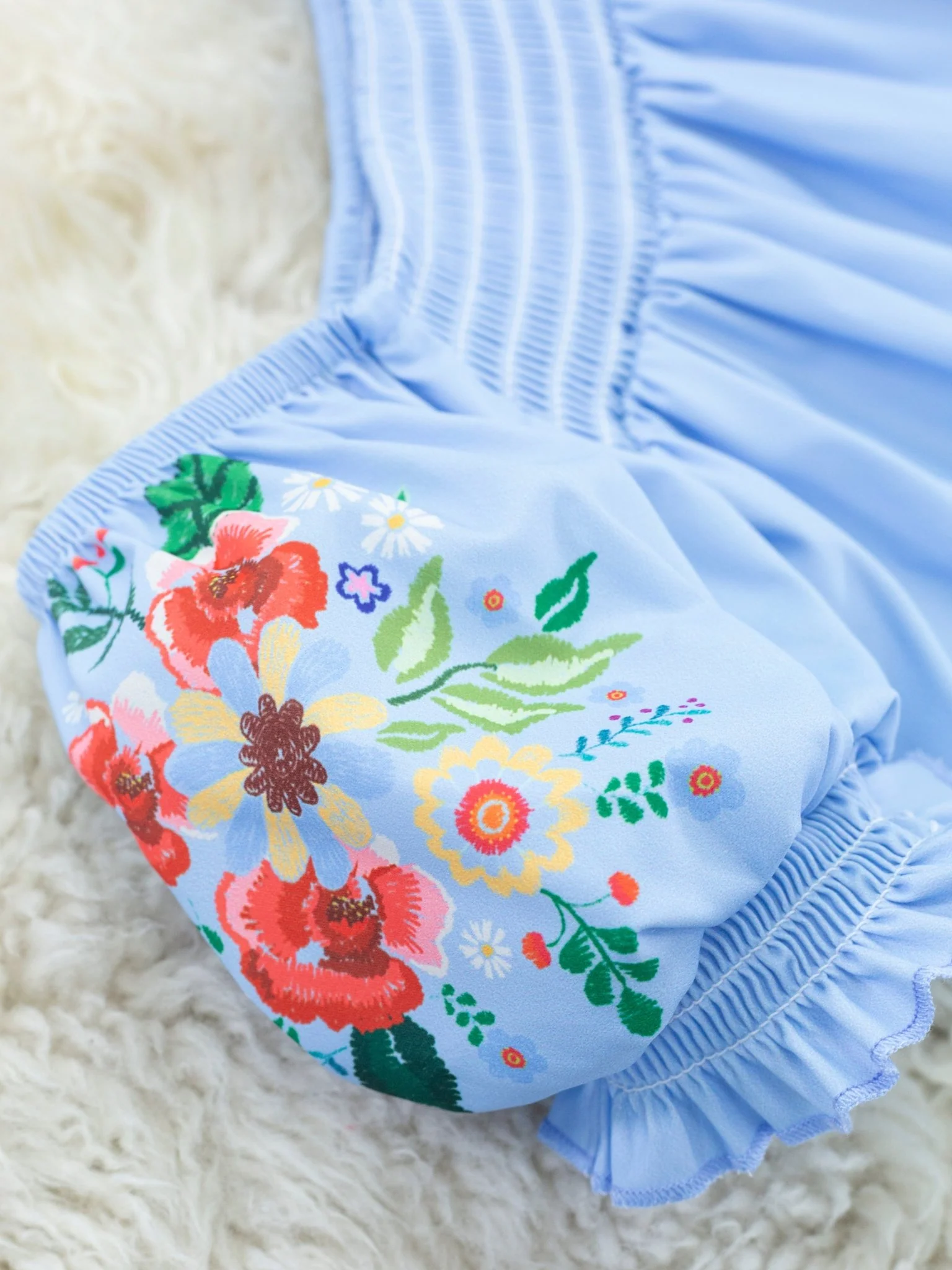 Cornflower Blue Smocked Floral Dress - Image 2