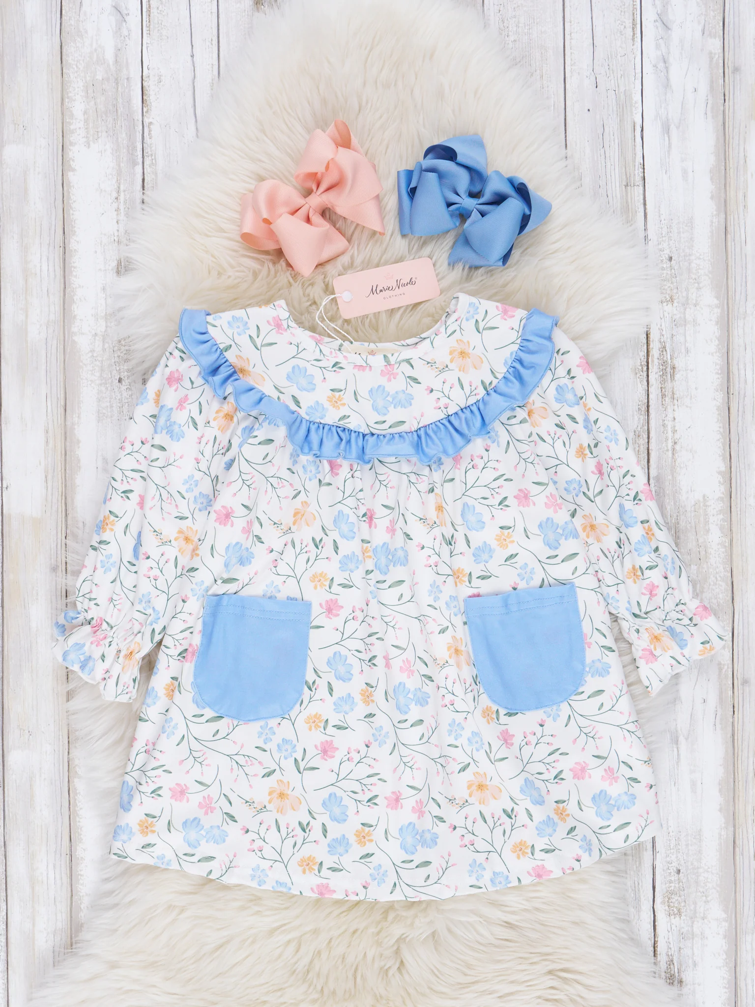 Cornflower Dainty Autumn Blooms Ruffle Dress