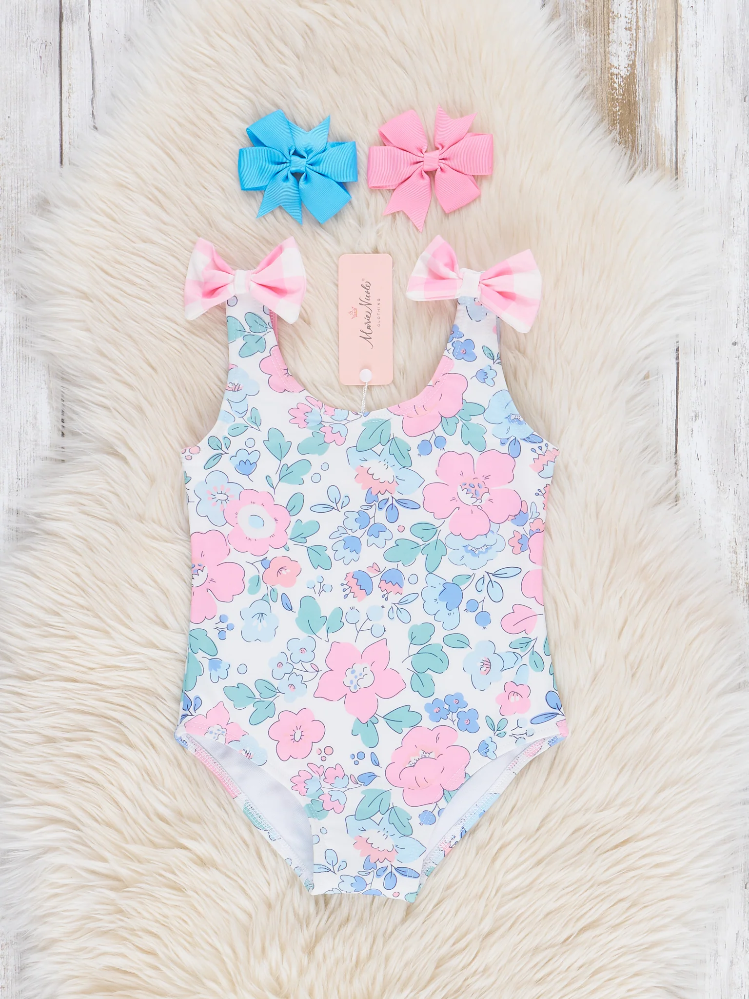 Cottage Floral & Gingham Bow Tie One Piece Swimsuit - Image 2