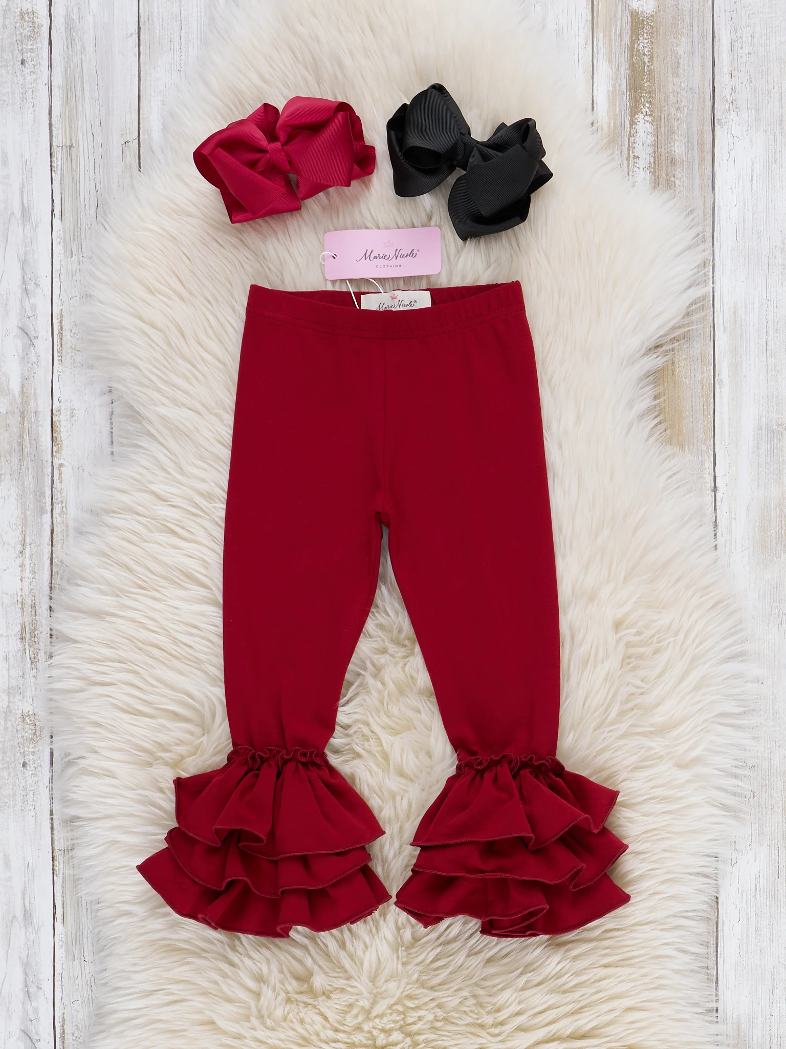 Cotton Bell Ruffle Leggings - Burgundy