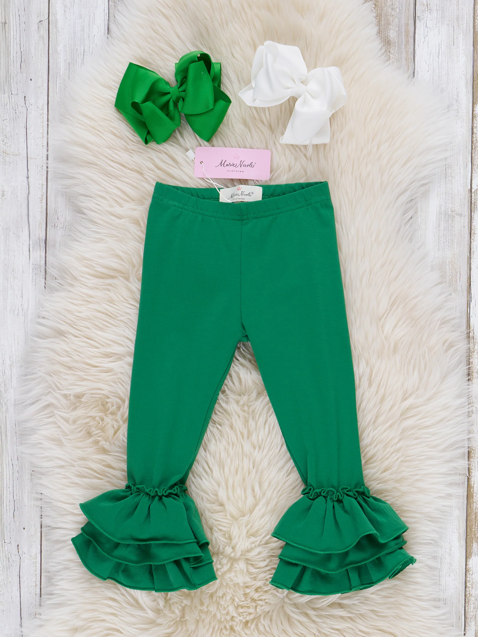 Cotton Bell Ruffle Leggings - Christmas Green