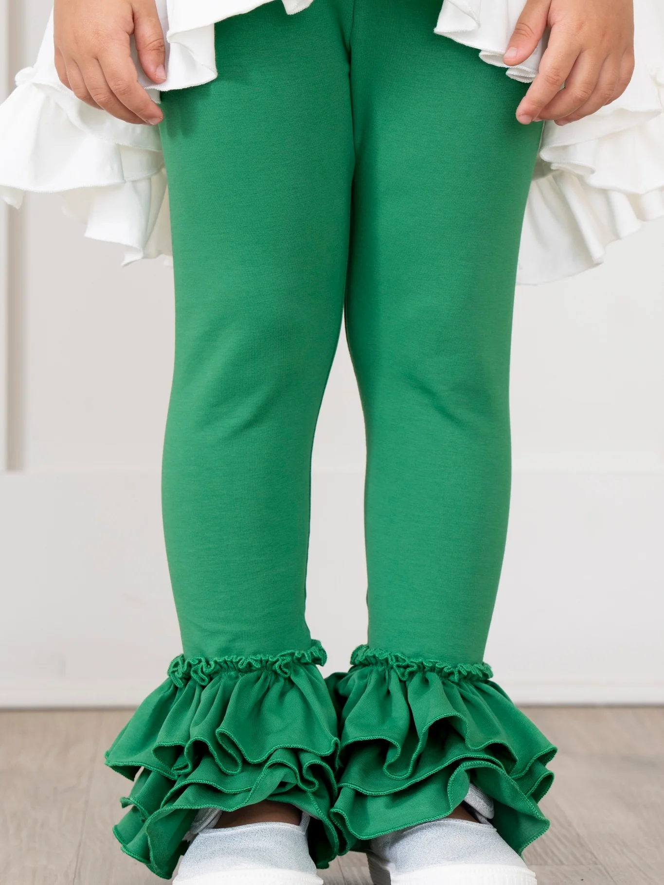 Cotton Bell Ruffle Leggings - Christmas Green - Image 3