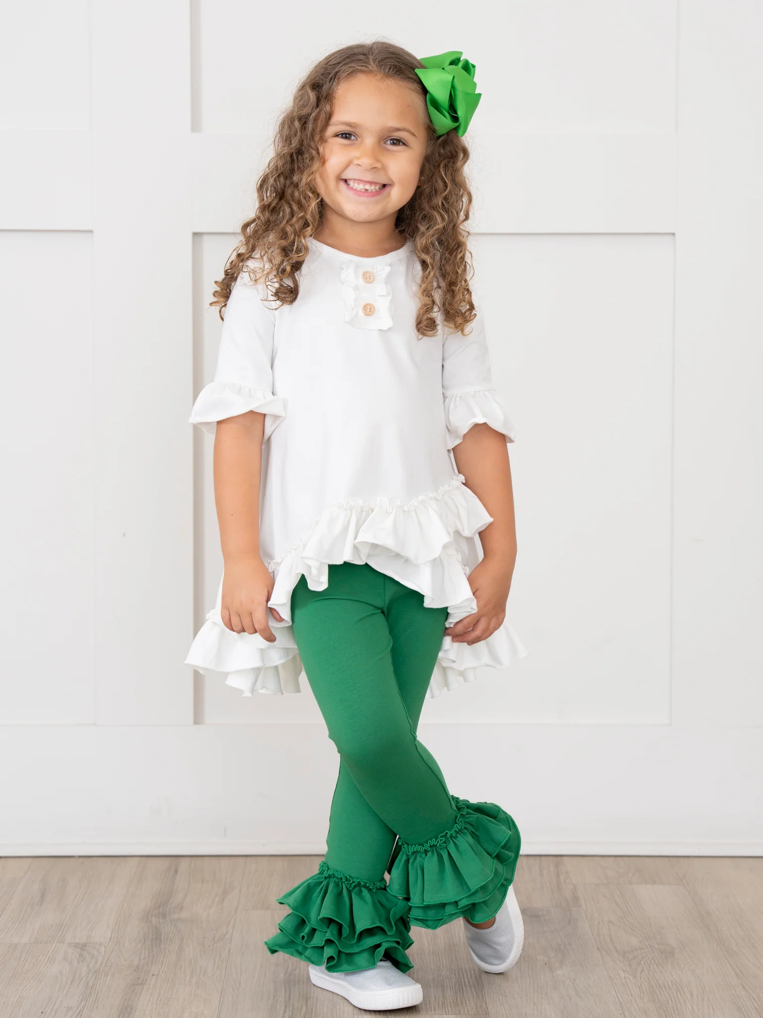 Cotton Bell Ruffle Leggings - Christmas Green - Image 4
