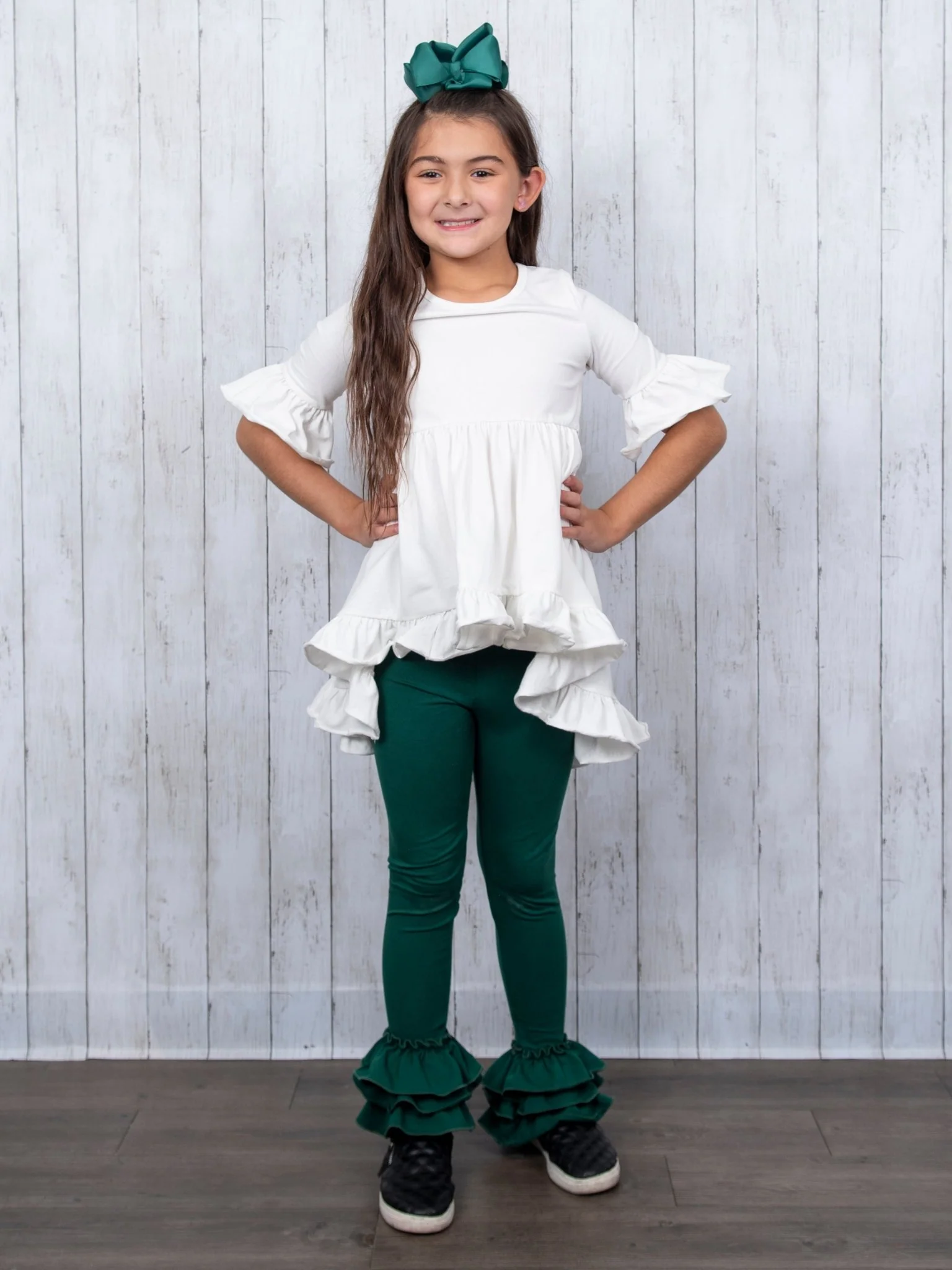 Cotton Bell Ruffle Leggings - Hunter Green - Image 3