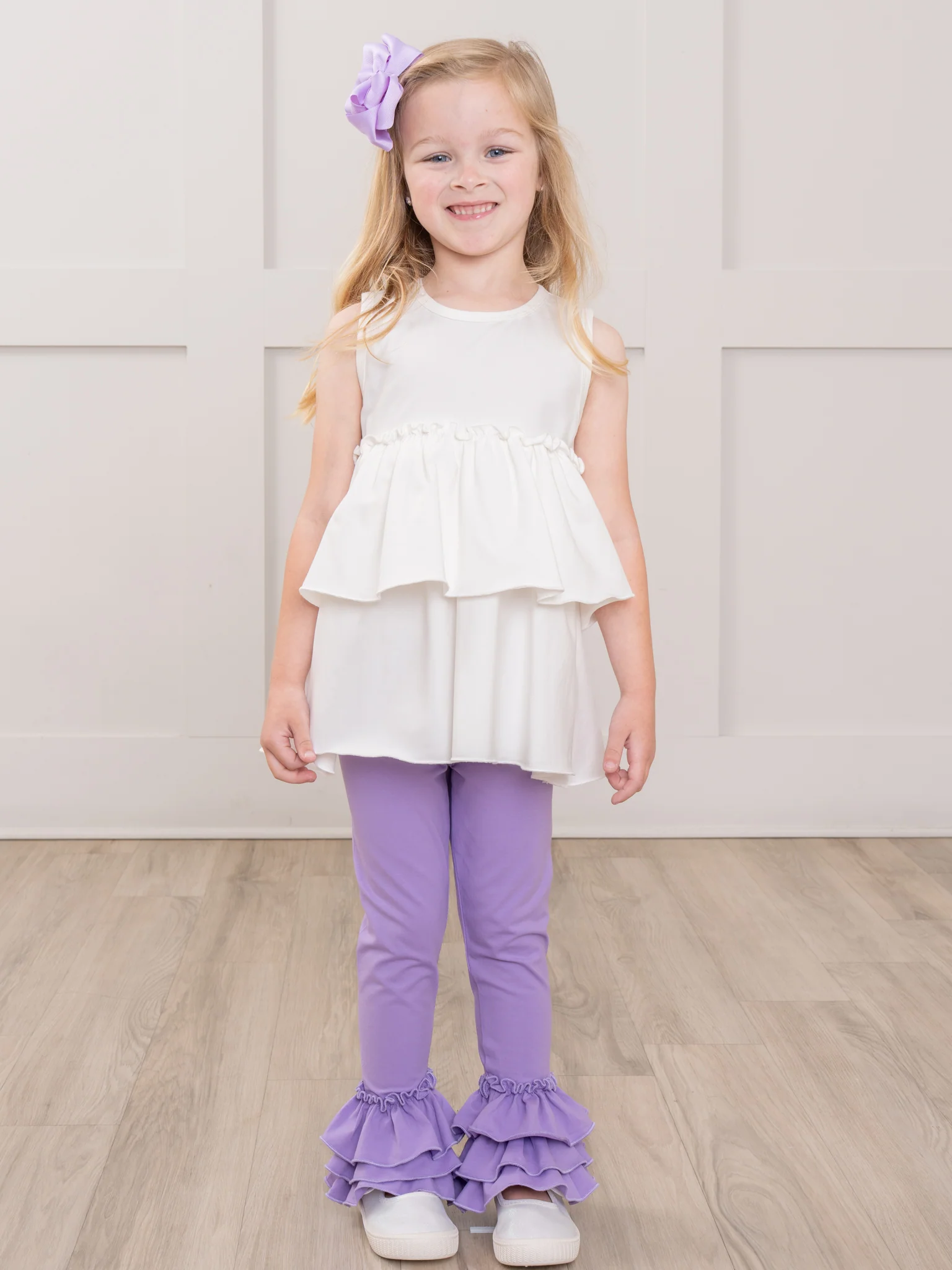 Cotton Bell Ruffle Leggings - Lavender - Image 3