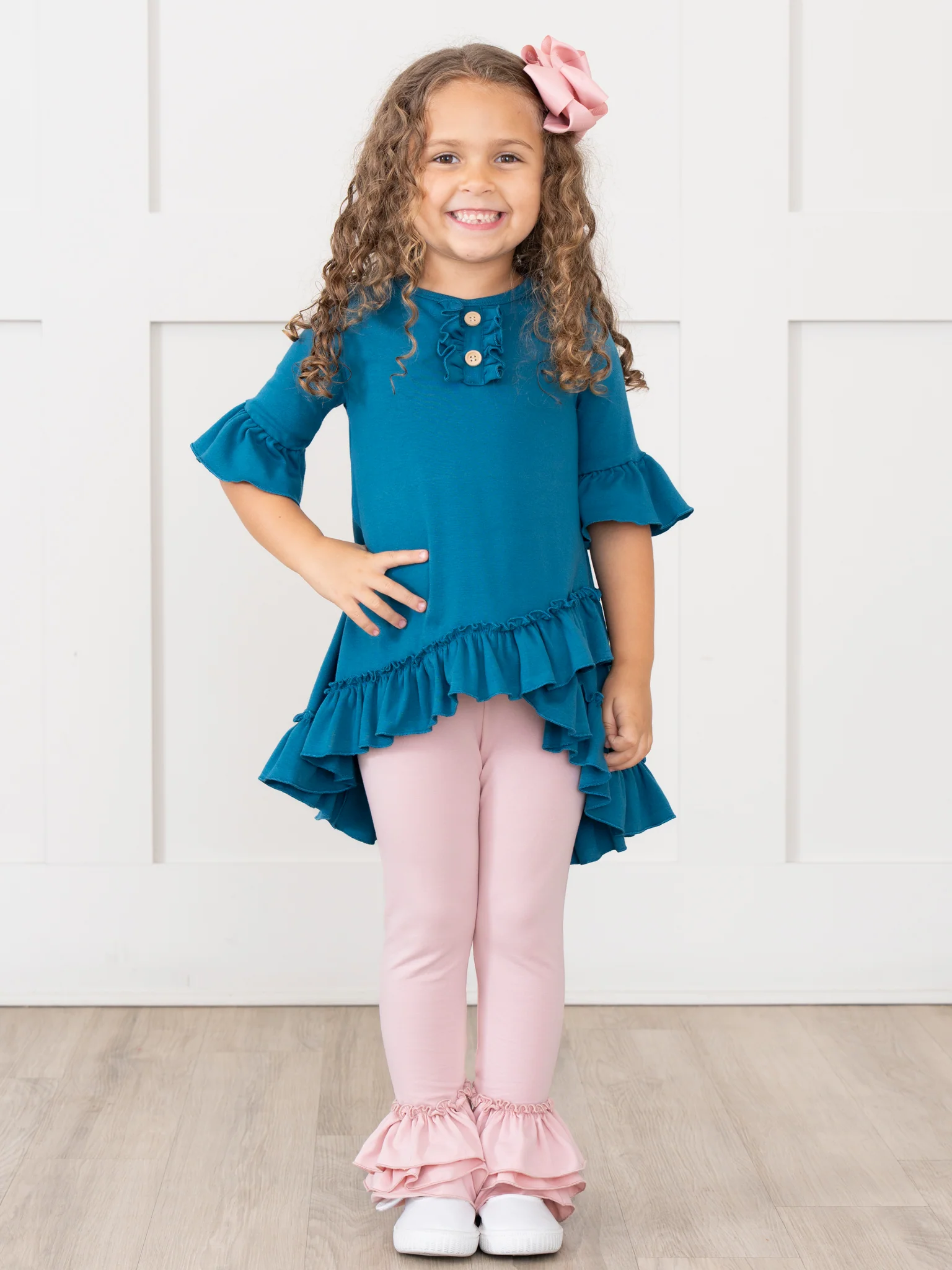 Cotton Bell Ruffle Leggings - Mauve Pink - Image 4