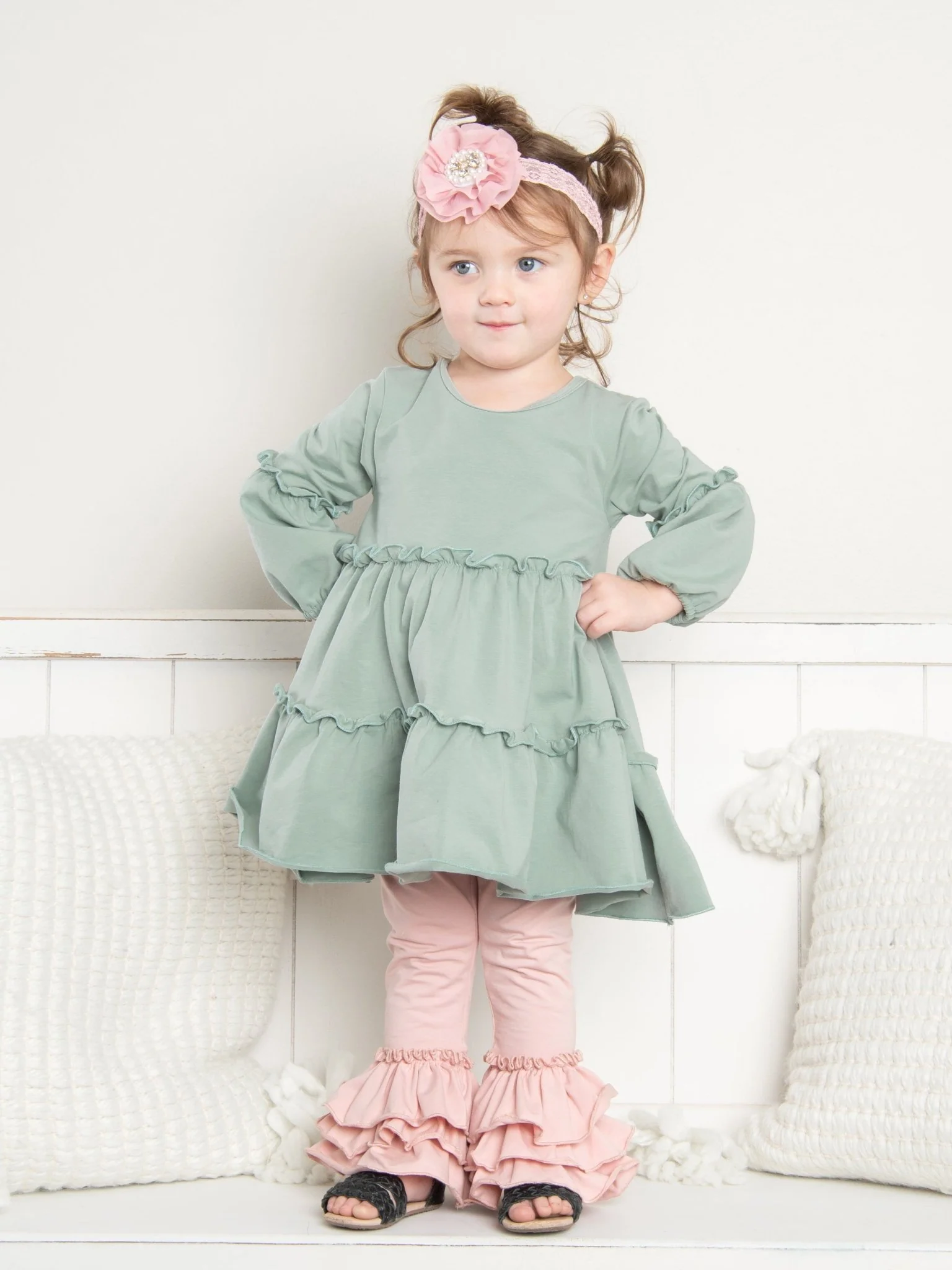 Cotton Bell Ruffle Leggings - Mauve Pink - Image 6