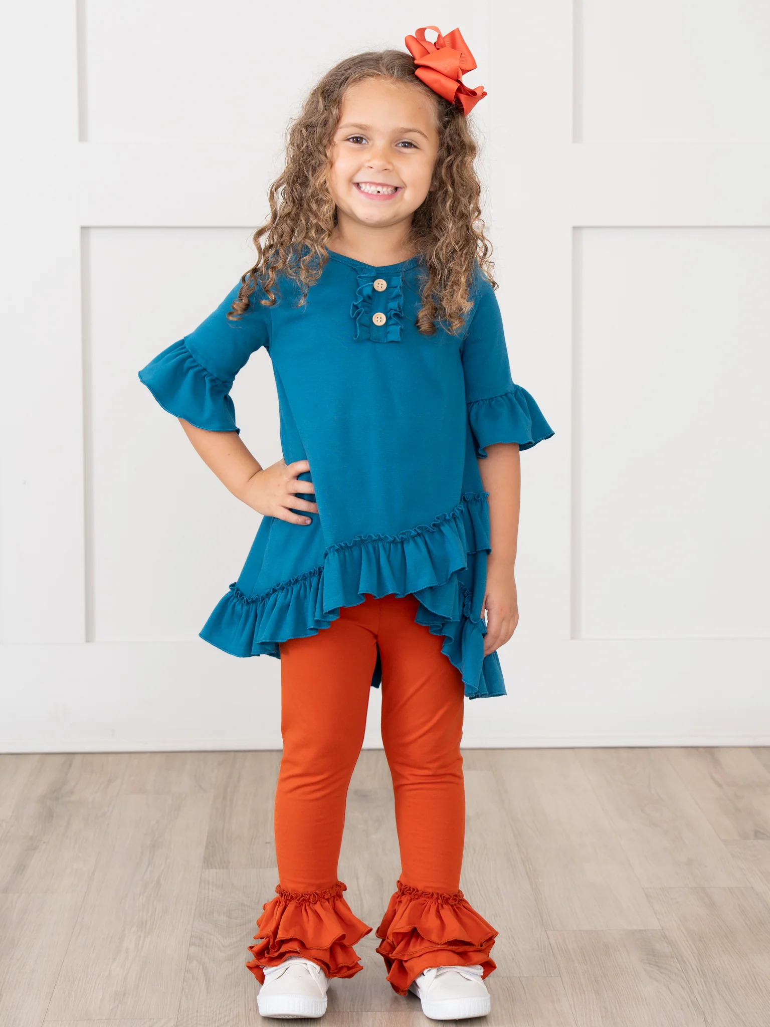 Cotton Bell Ruffle Leggings - Pumpkin Spice - Image 3