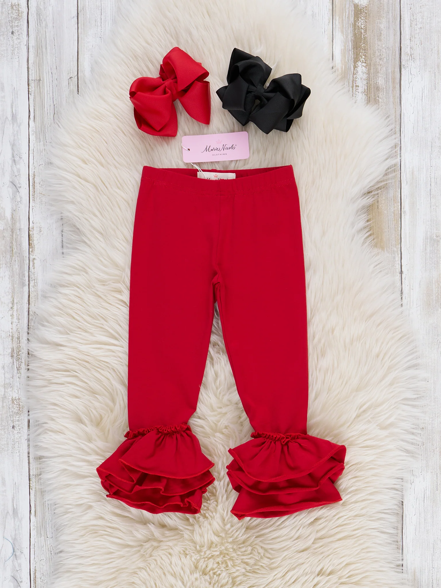 Cotton Bell Ruffle Leggings - Red