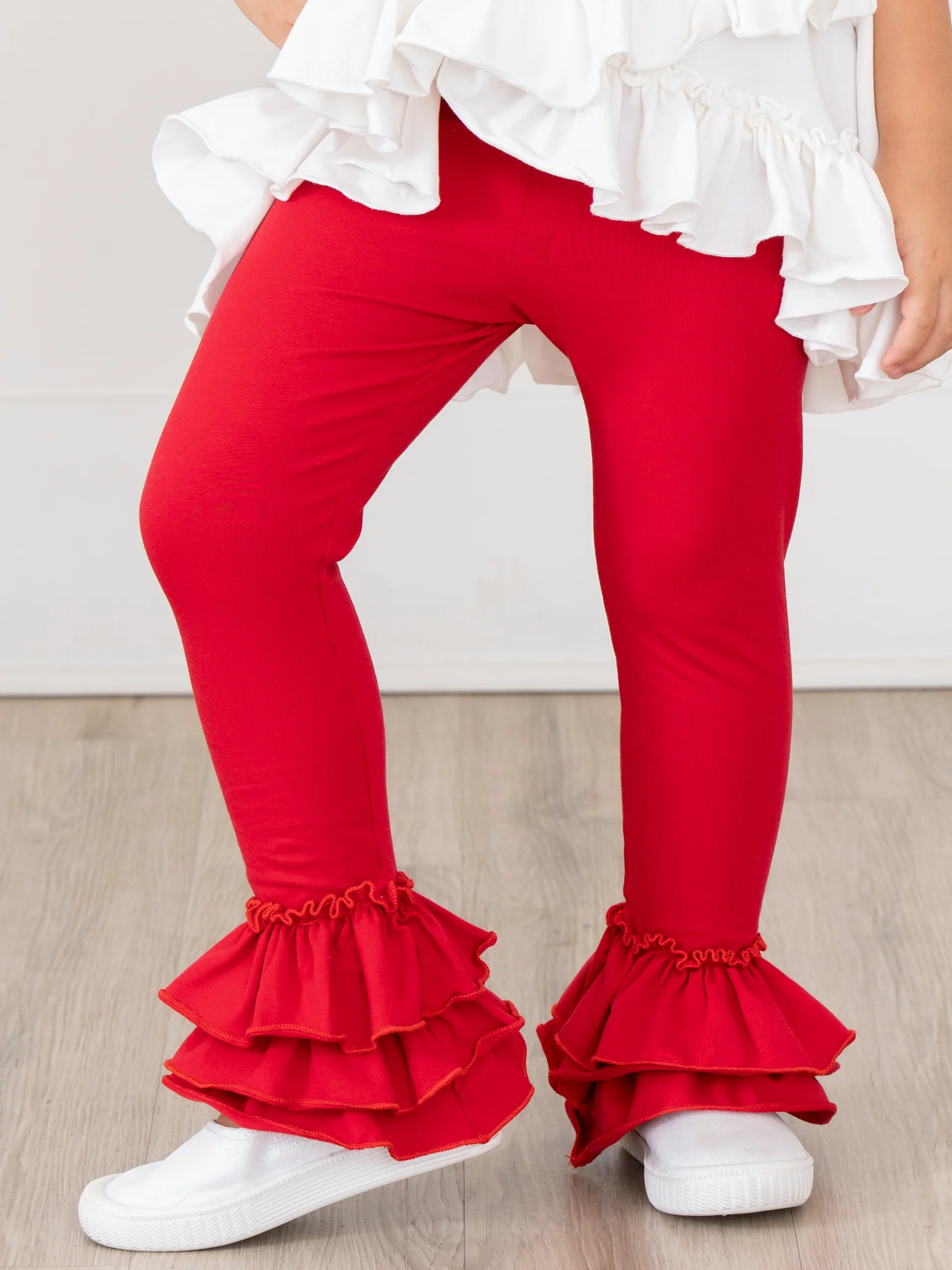 Cotton Bell Ruffle Leggings - Red - Image 3