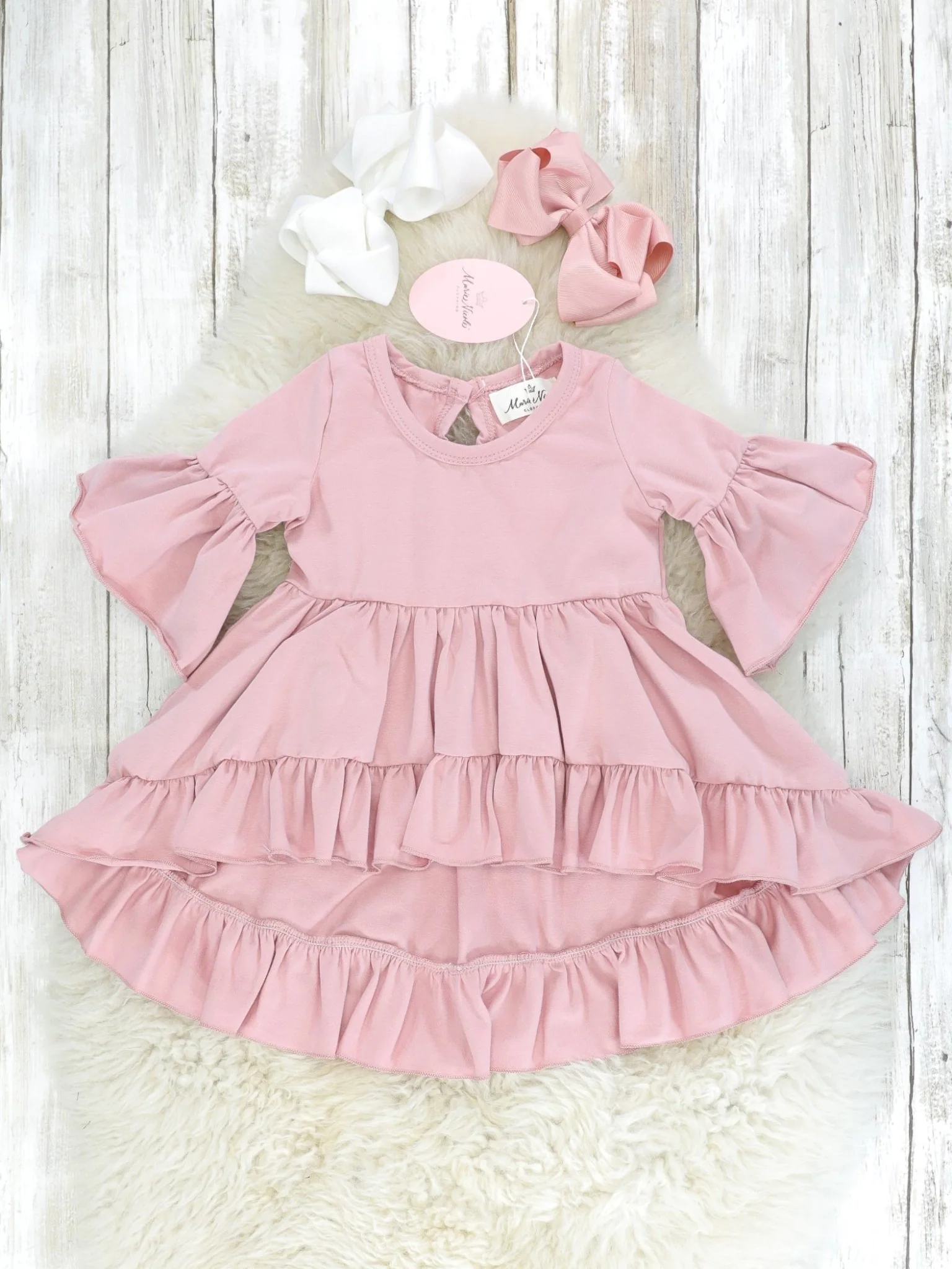 Cotton Bell-Sleeve Hi-Lo Ruffle Top - Multiple Colors - Image 10
