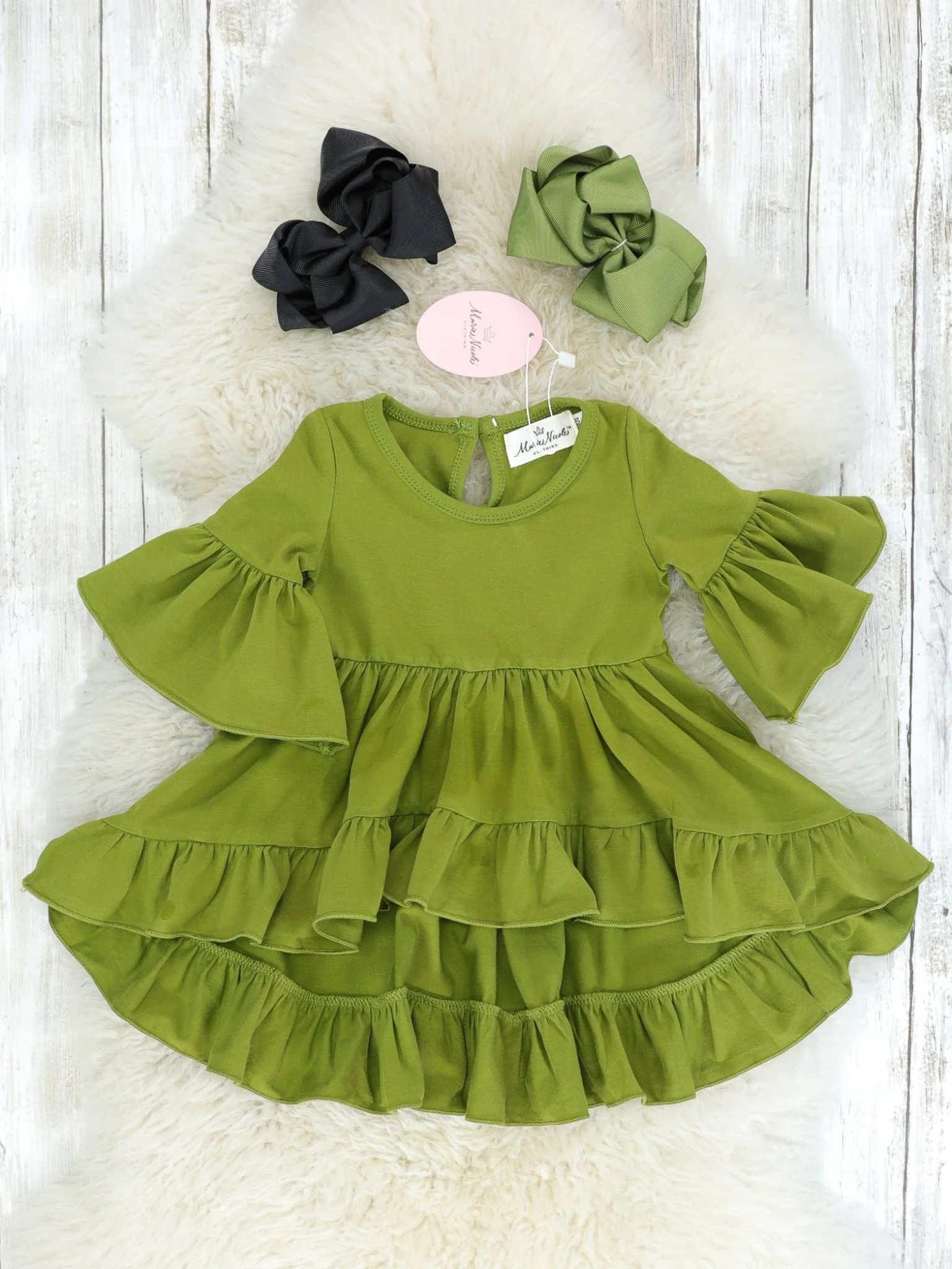 Cotton Bell-Sleeve Hi-Lo Ruffle Top - Multiple Colors - Image 11