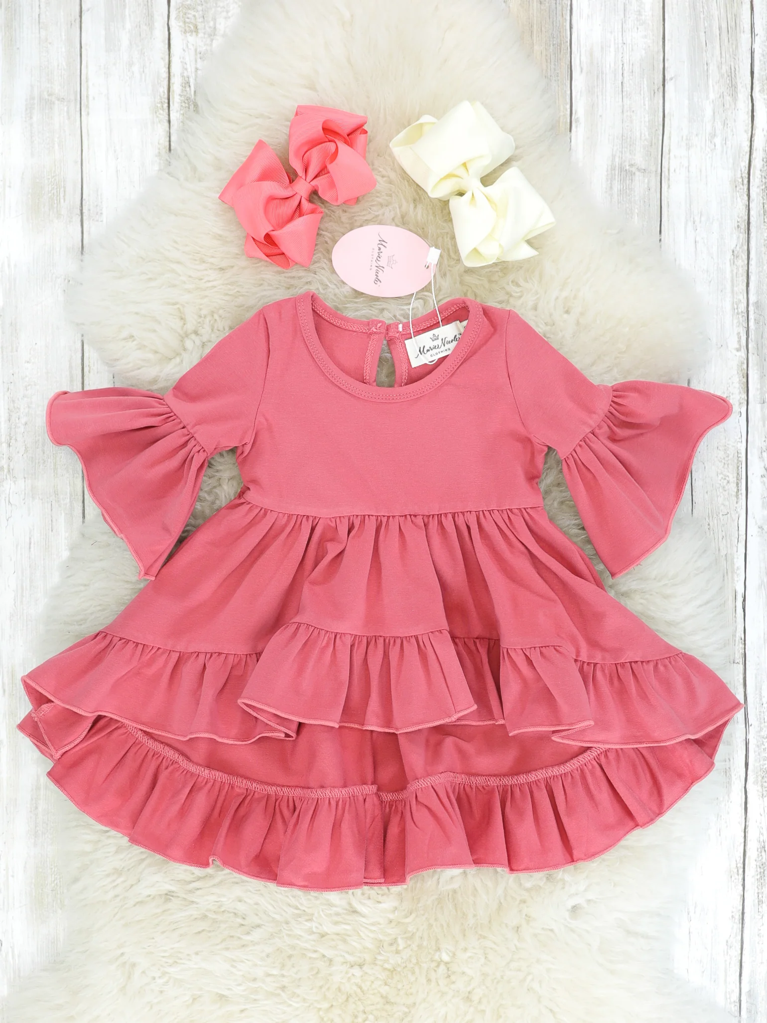 Cotton Bell-Sleeve Hi-Lo Ruffle Top - Multiple Colors - Image 13