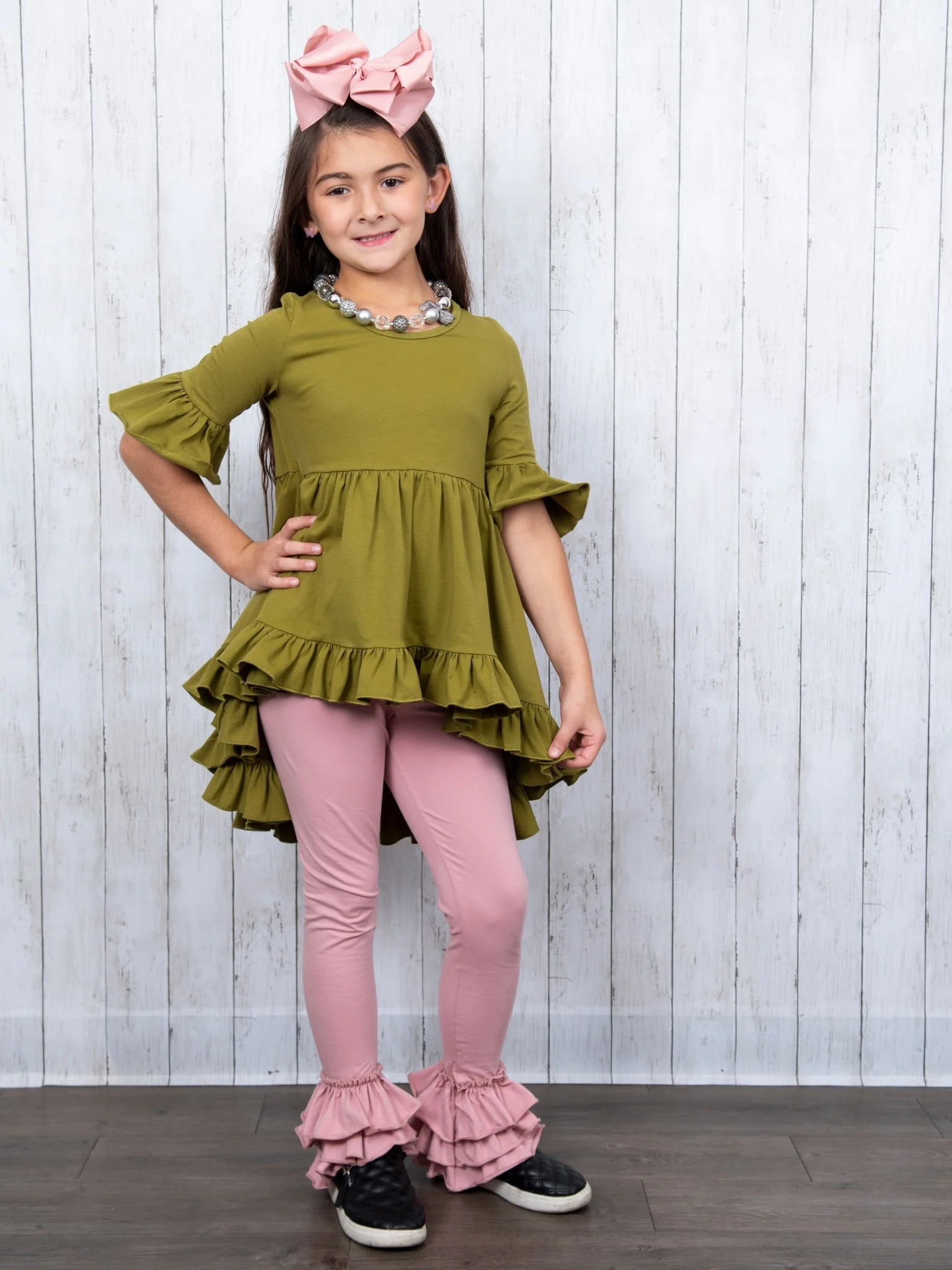 Cotton Bell-Sleeve Hi-Lo Ruffle Top - Multiple Colors - Image 4