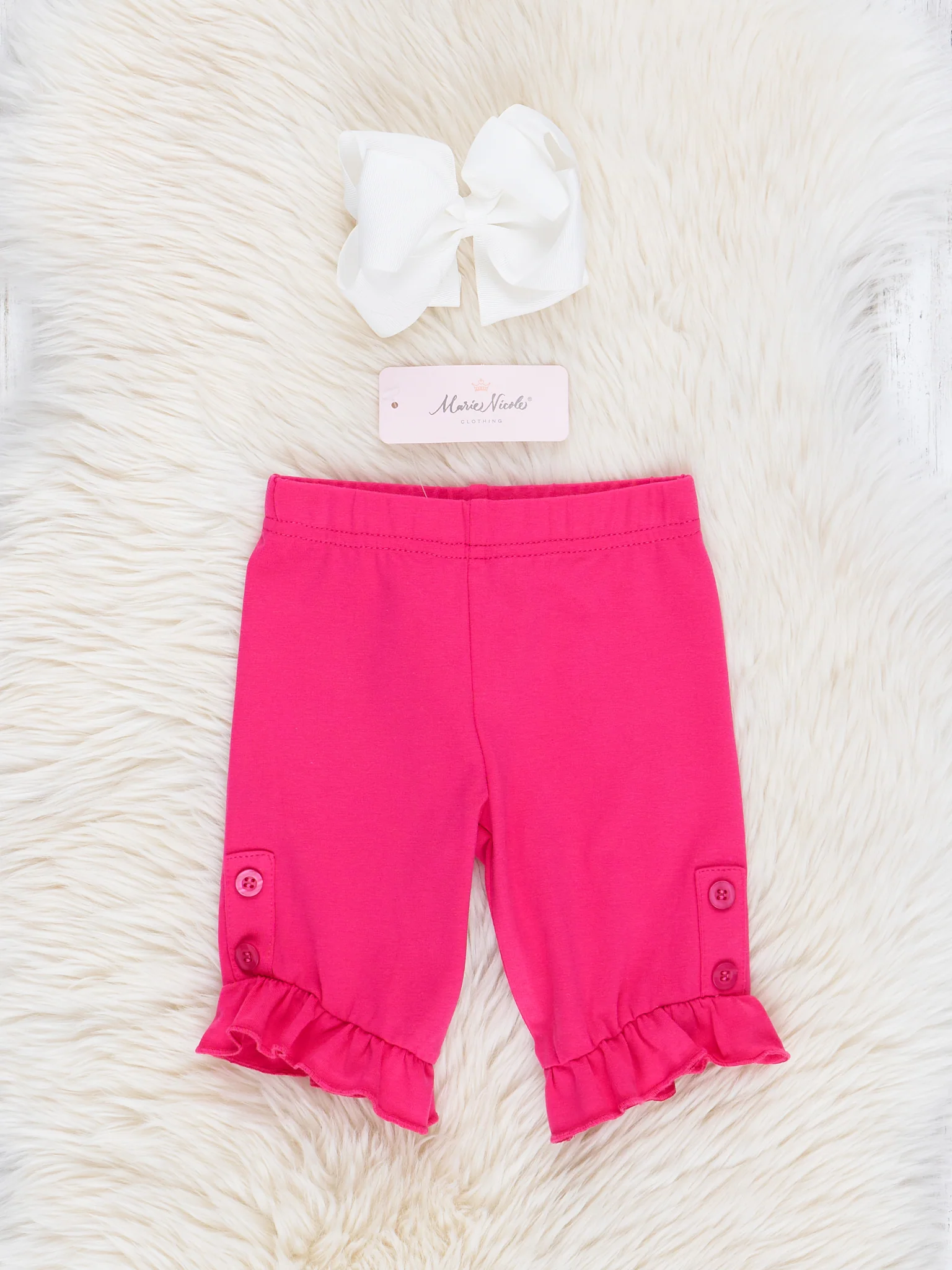 Cotton Button Ruffle Shorts - Hot Pink