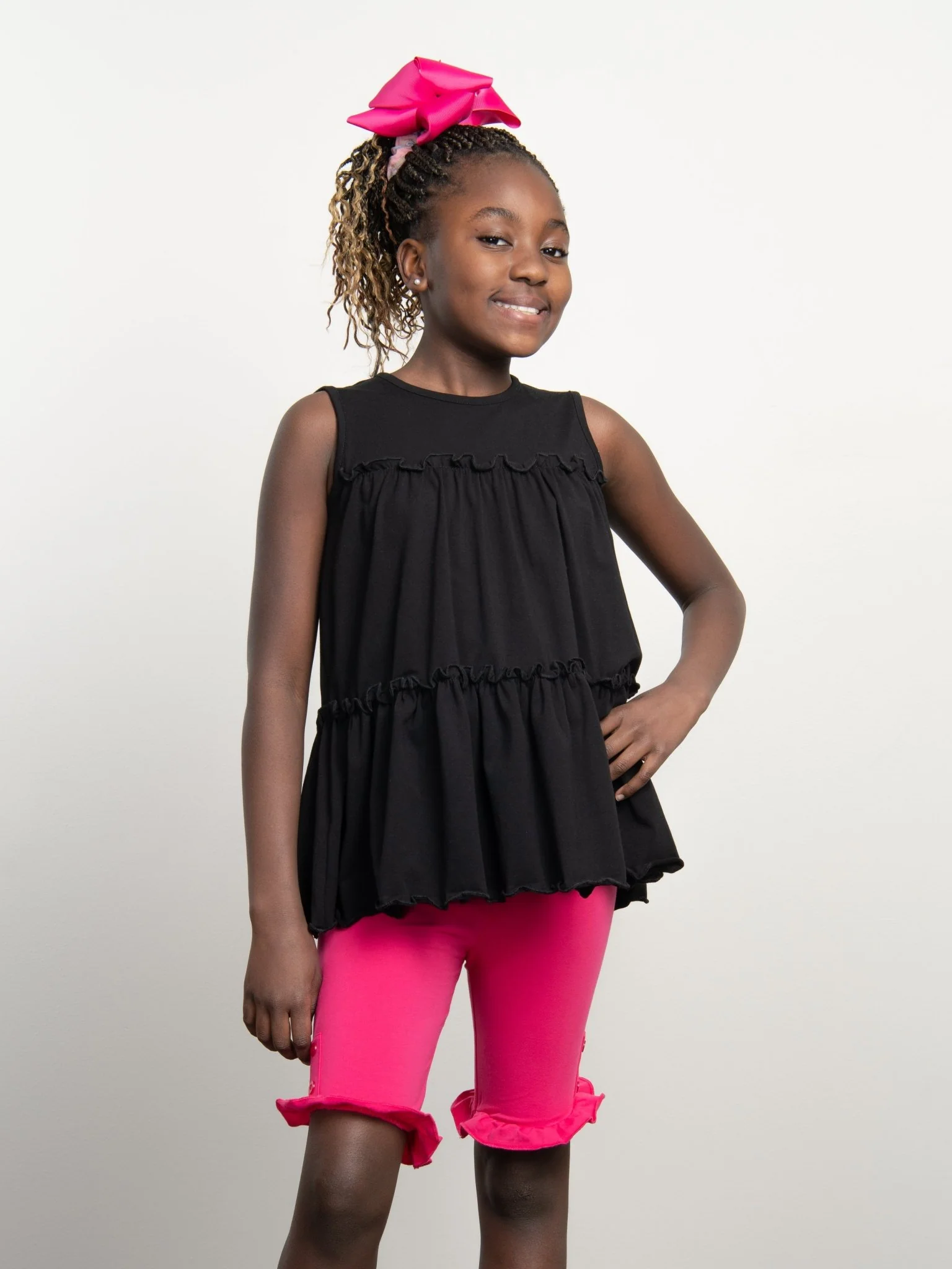 Cotton Button Ruffle Shorts - Hot Pink - Image 3