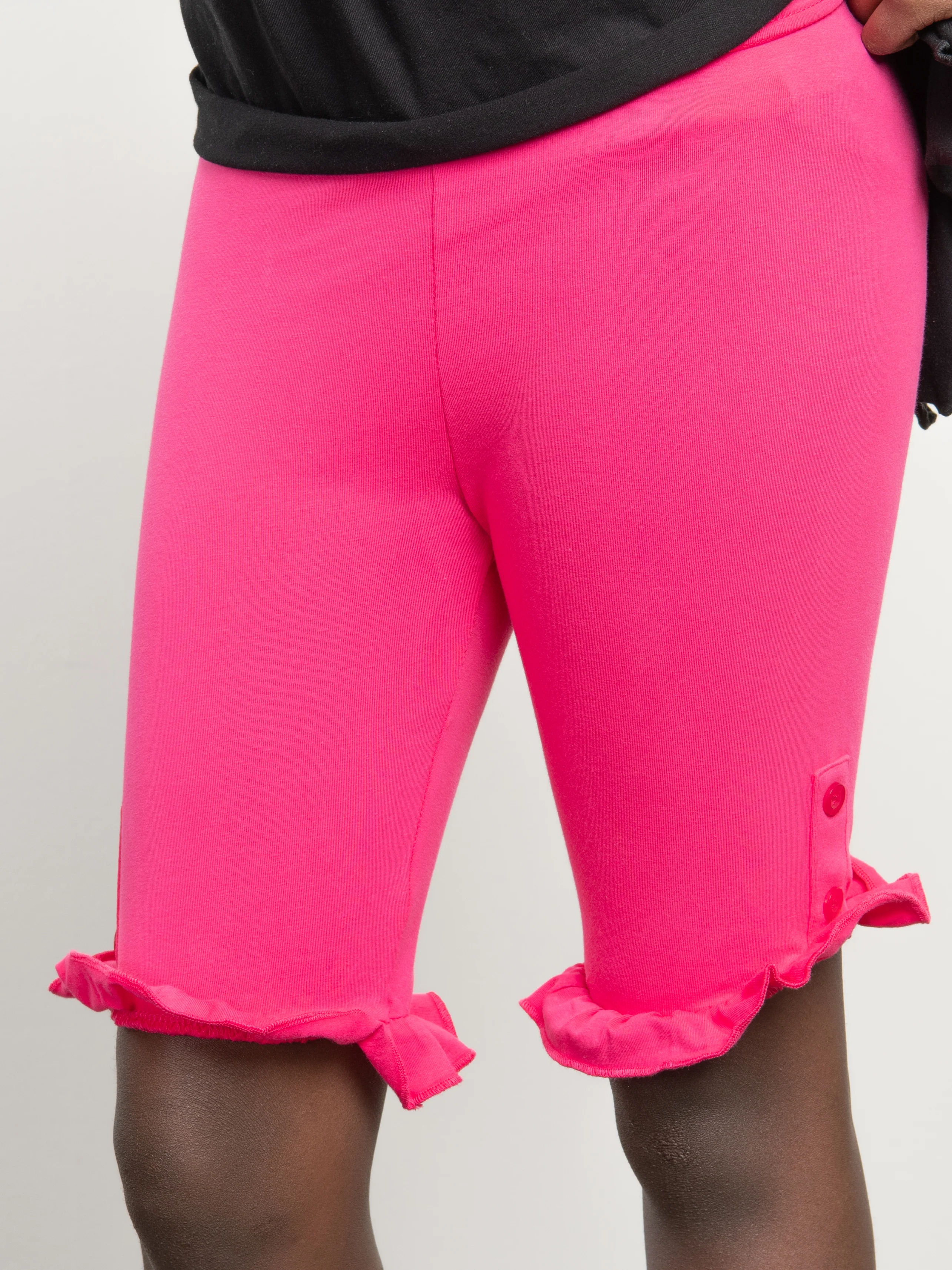 Cotton Button Ruffle Shorts - Hot Pink - Image 4