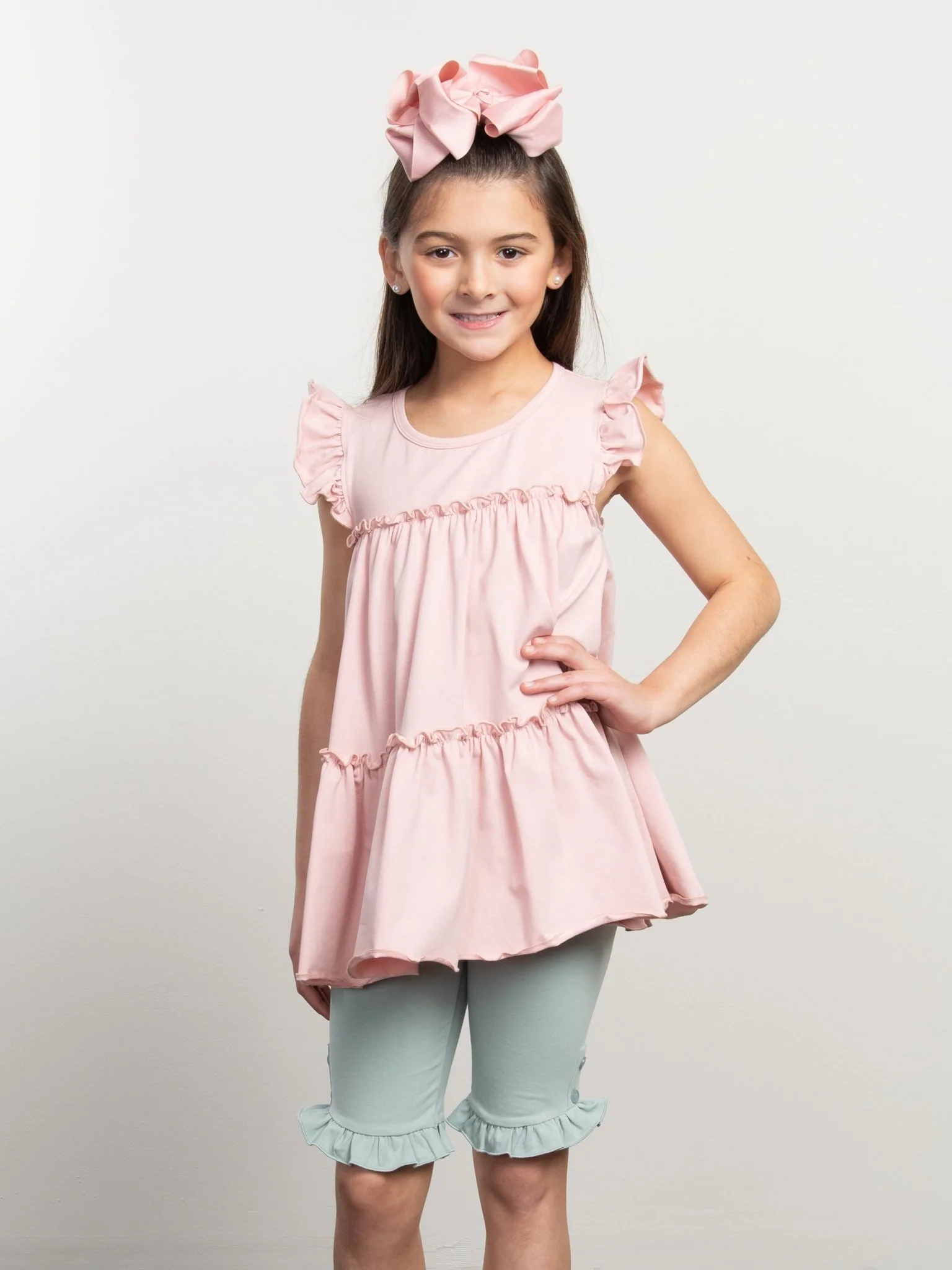 Cotton Button Ruffle Shorts - Mint - Image 2