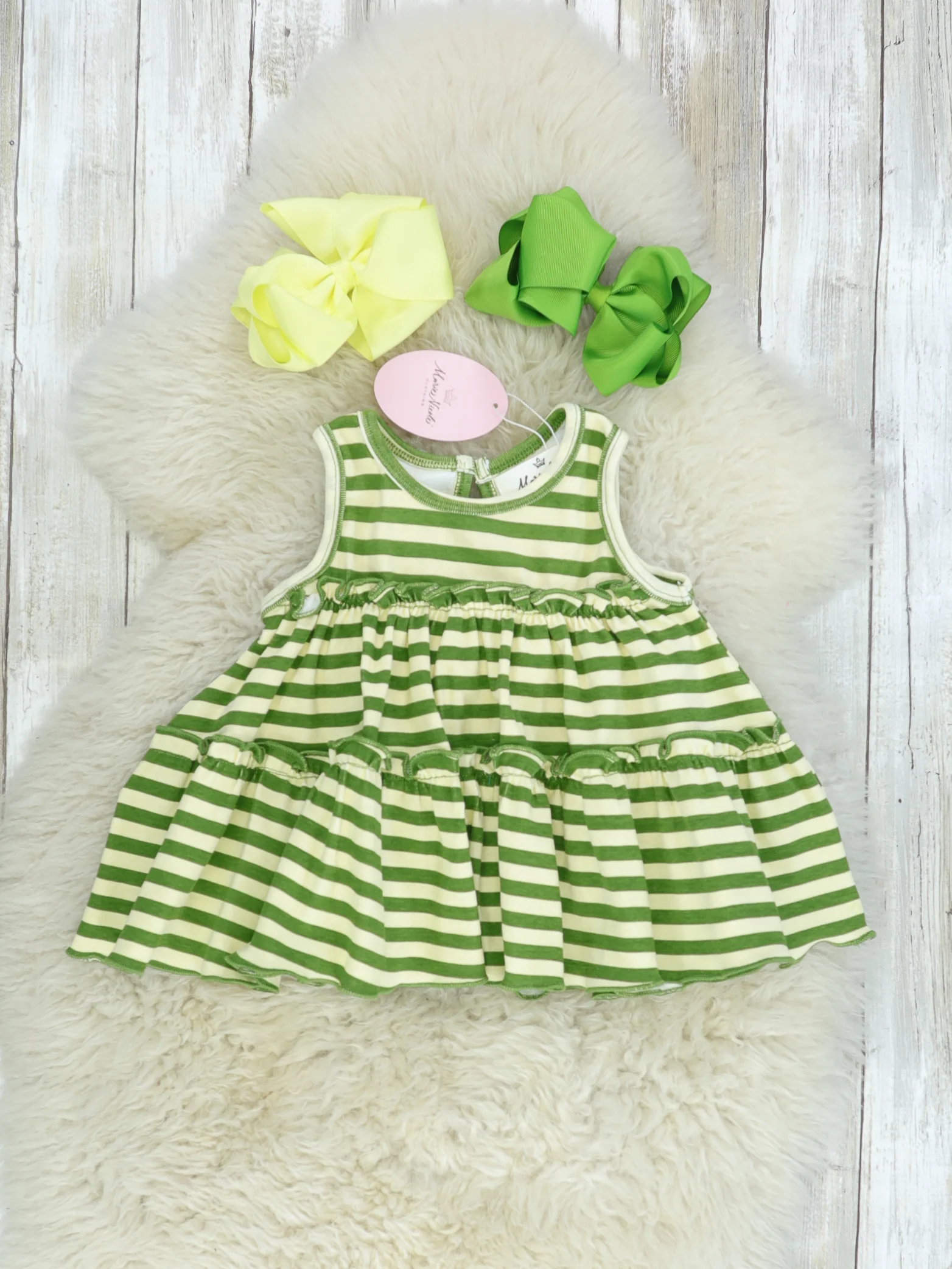 Cotton Swing Ruffle Tank - Olive/Cream Striped