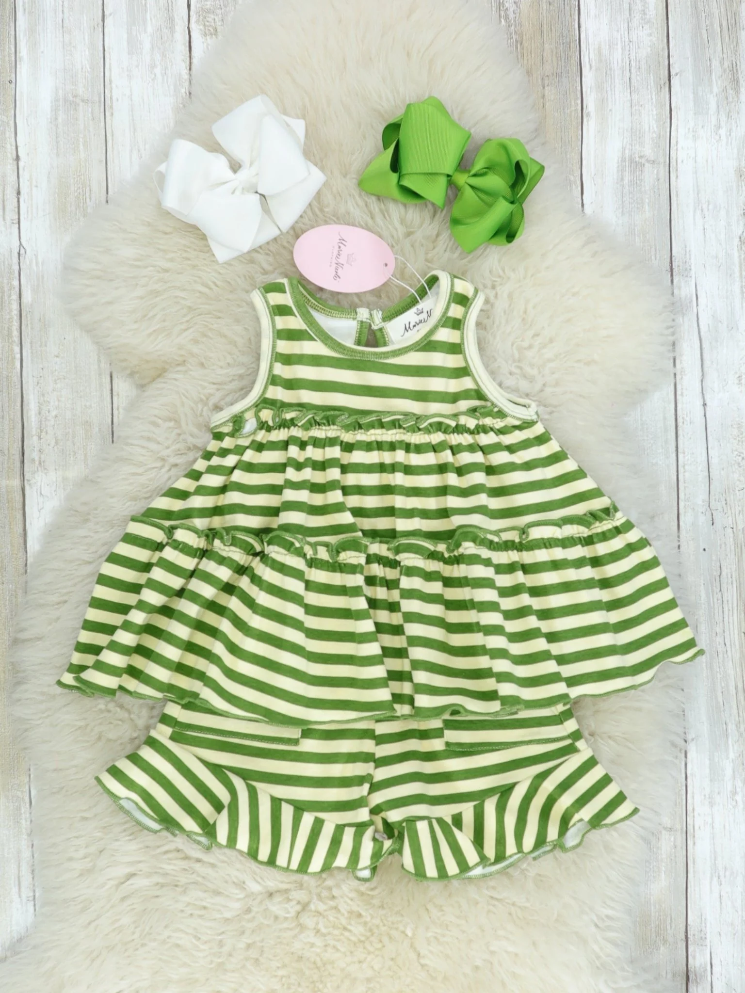 Cotton Swing Ruffle Tank - Olive/Cream Striped - Image 2