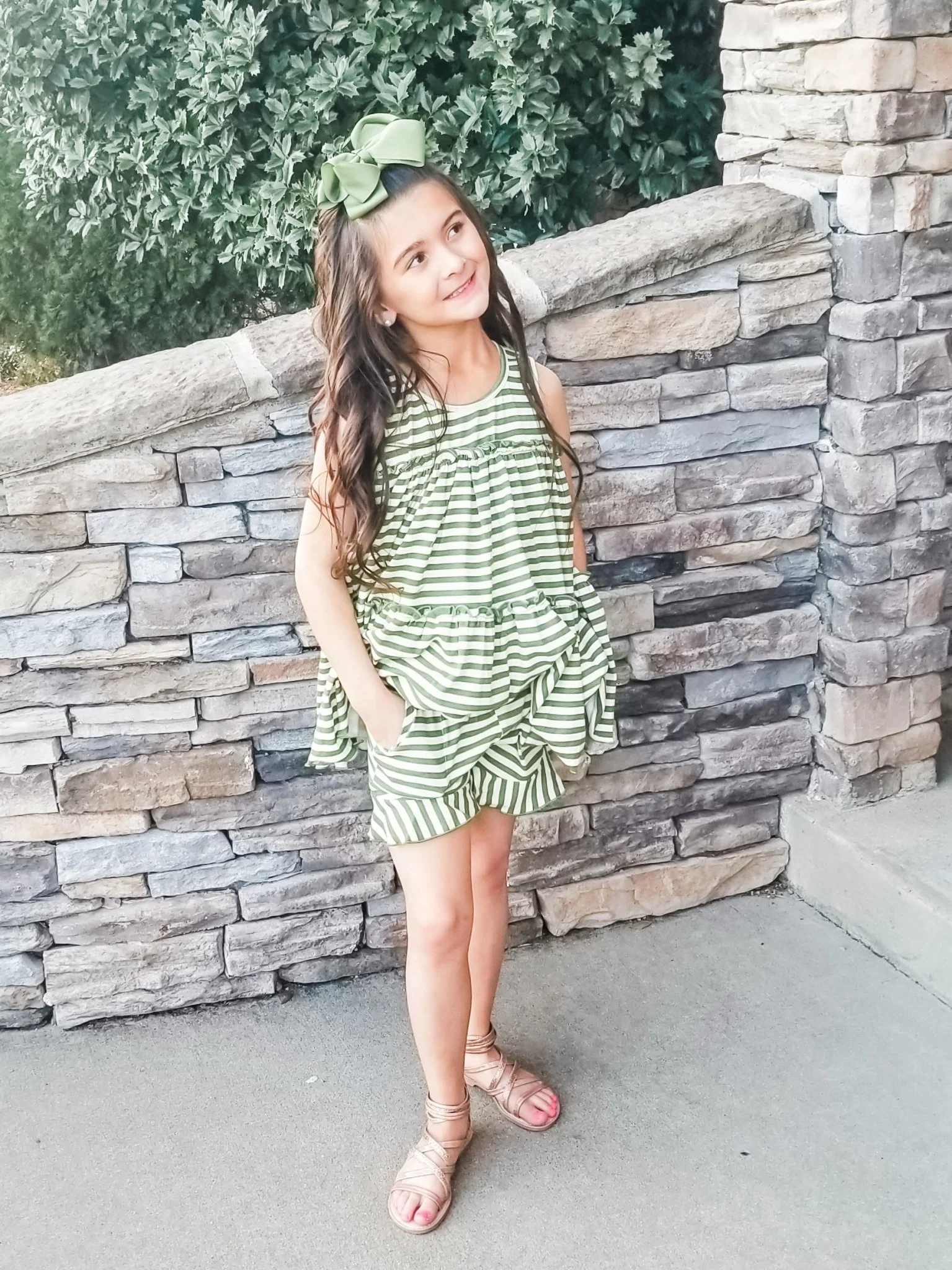 Cotton Swing Ruffle Tank - Olive/Cream Striped - Image 5