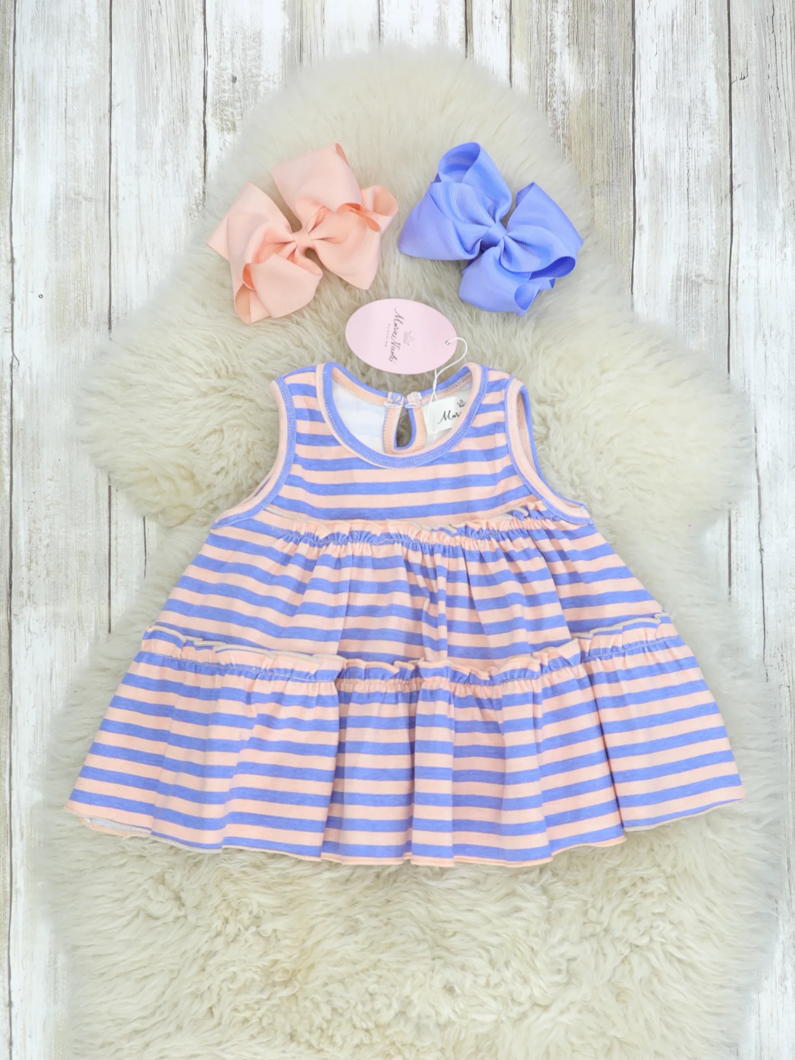 Cotton Swing Ruffle Tank - Peach/Orchid Striped