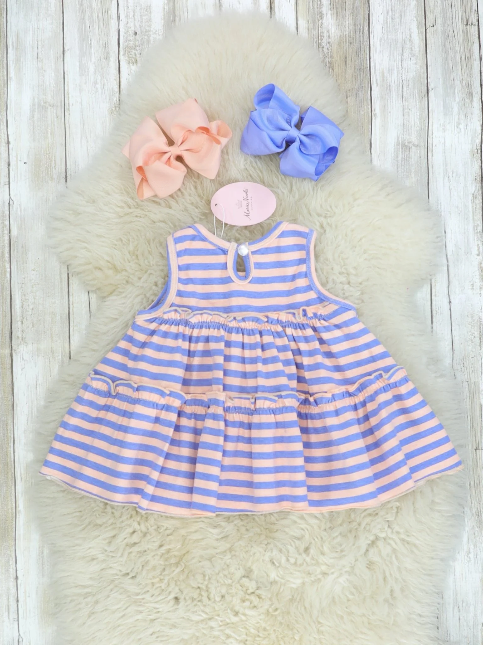 Cotton Swing Ruffle Tank - Peach/Orchid Striped - Image 2