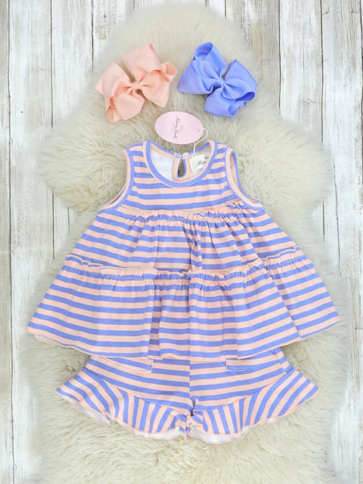 Cotton Swing Ruffle Tank - Peach/Orchid Striped - Image 3