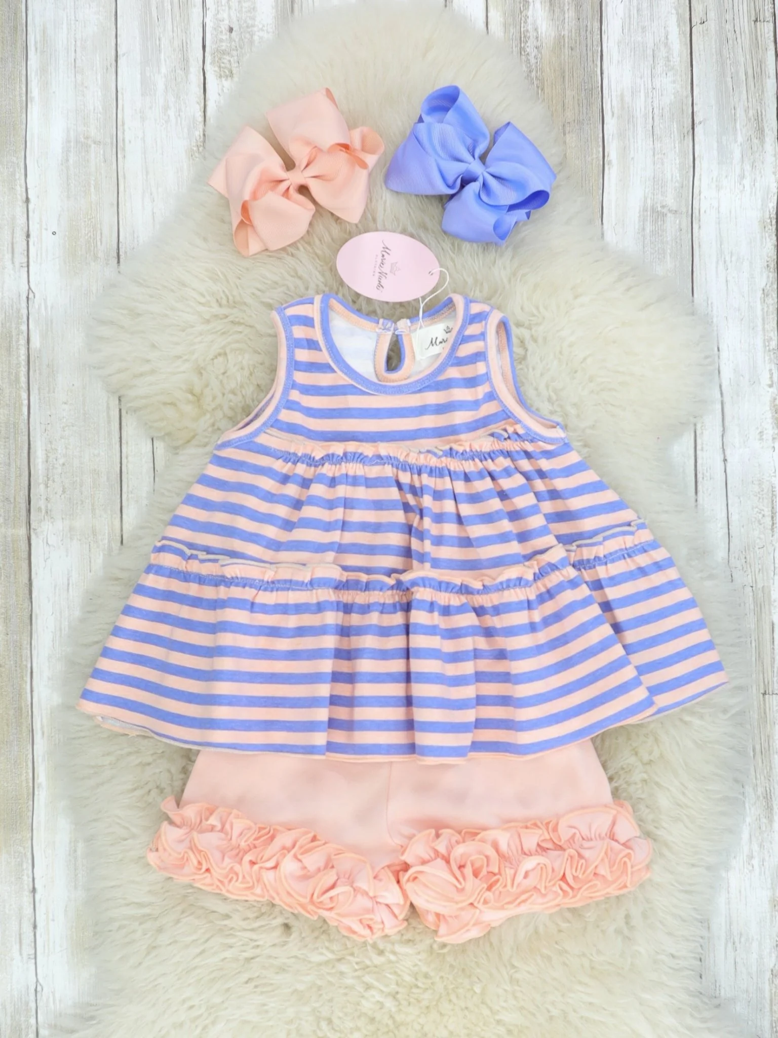 Cotton Swing Ruffle Tank - Peach/Orchid Striped - Image 4