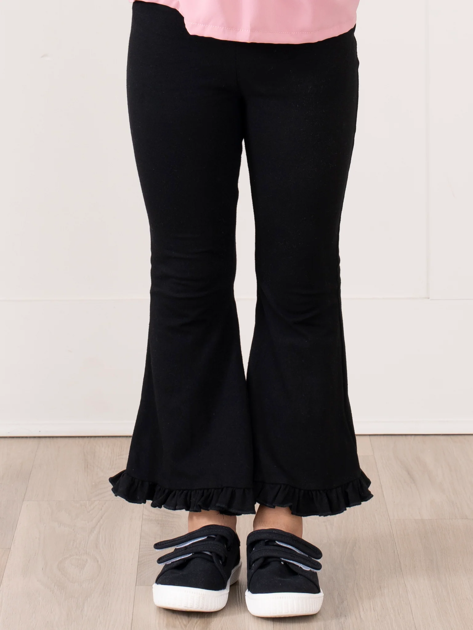 Cotton Ruffle Flare Pants - Black