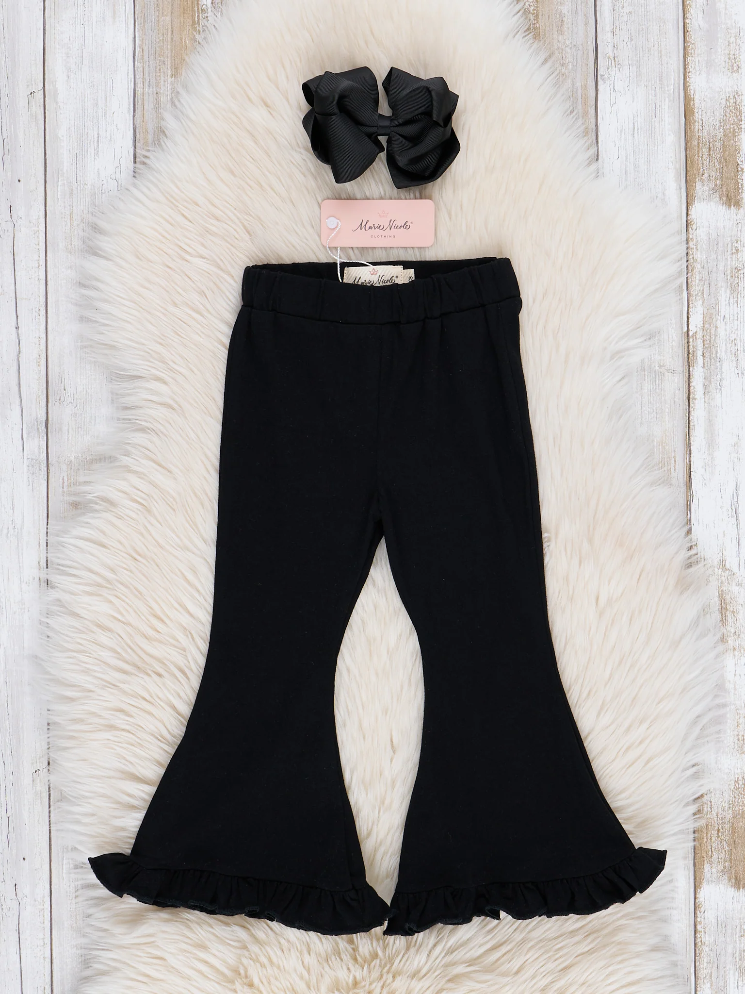 Cotton Ruffle Flare Pants - Black - Image 2