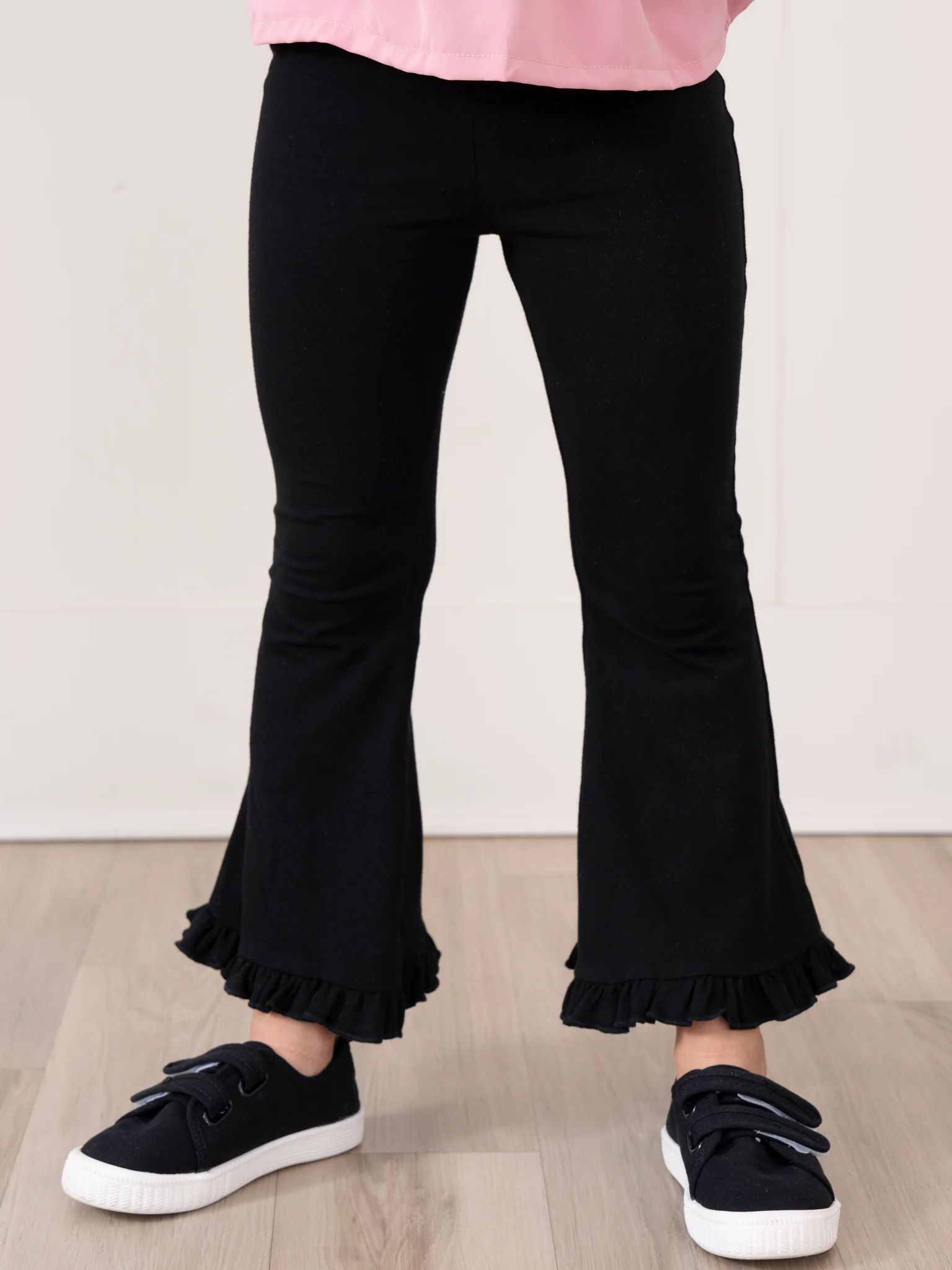 Cotton Ruffle Flare Pants - Black - Image 3