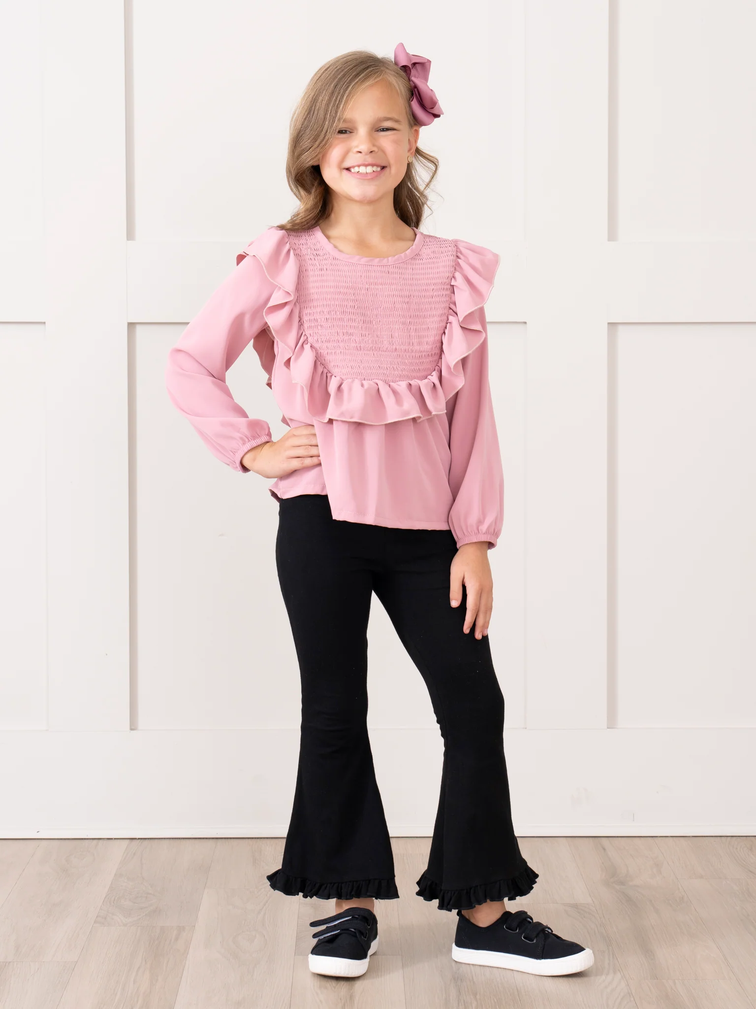 Cotton Ruffle Flare Pants - Black - Image 4