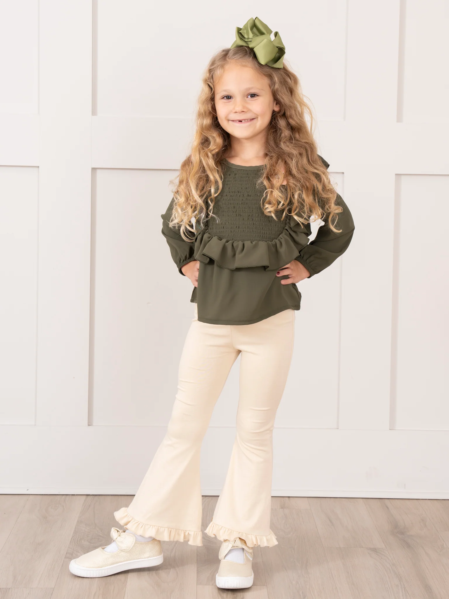 Cotton Ruffle Flare Pants - Cream