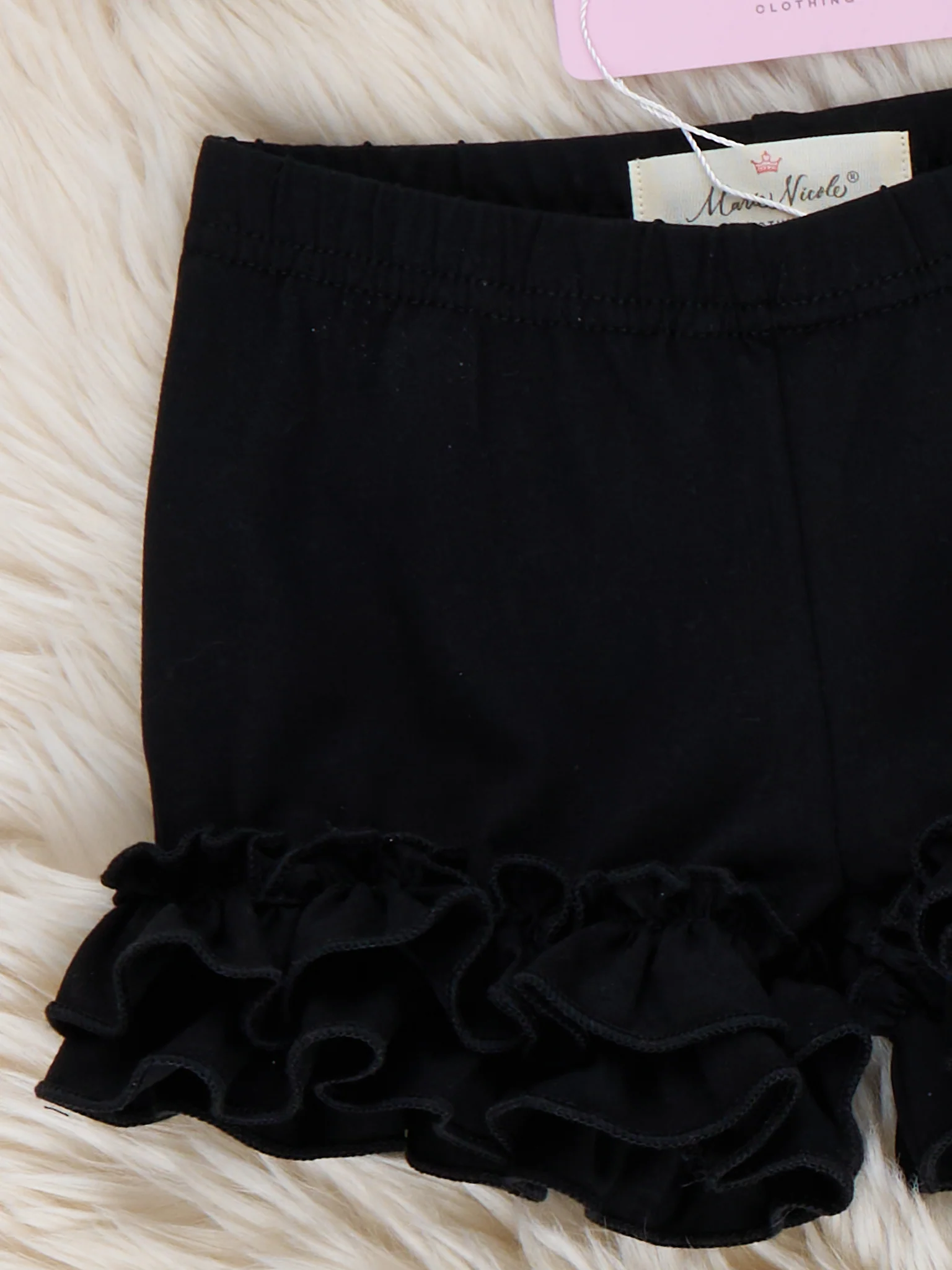 Cotton Ruffle Hem Shorts - Black - Image 2