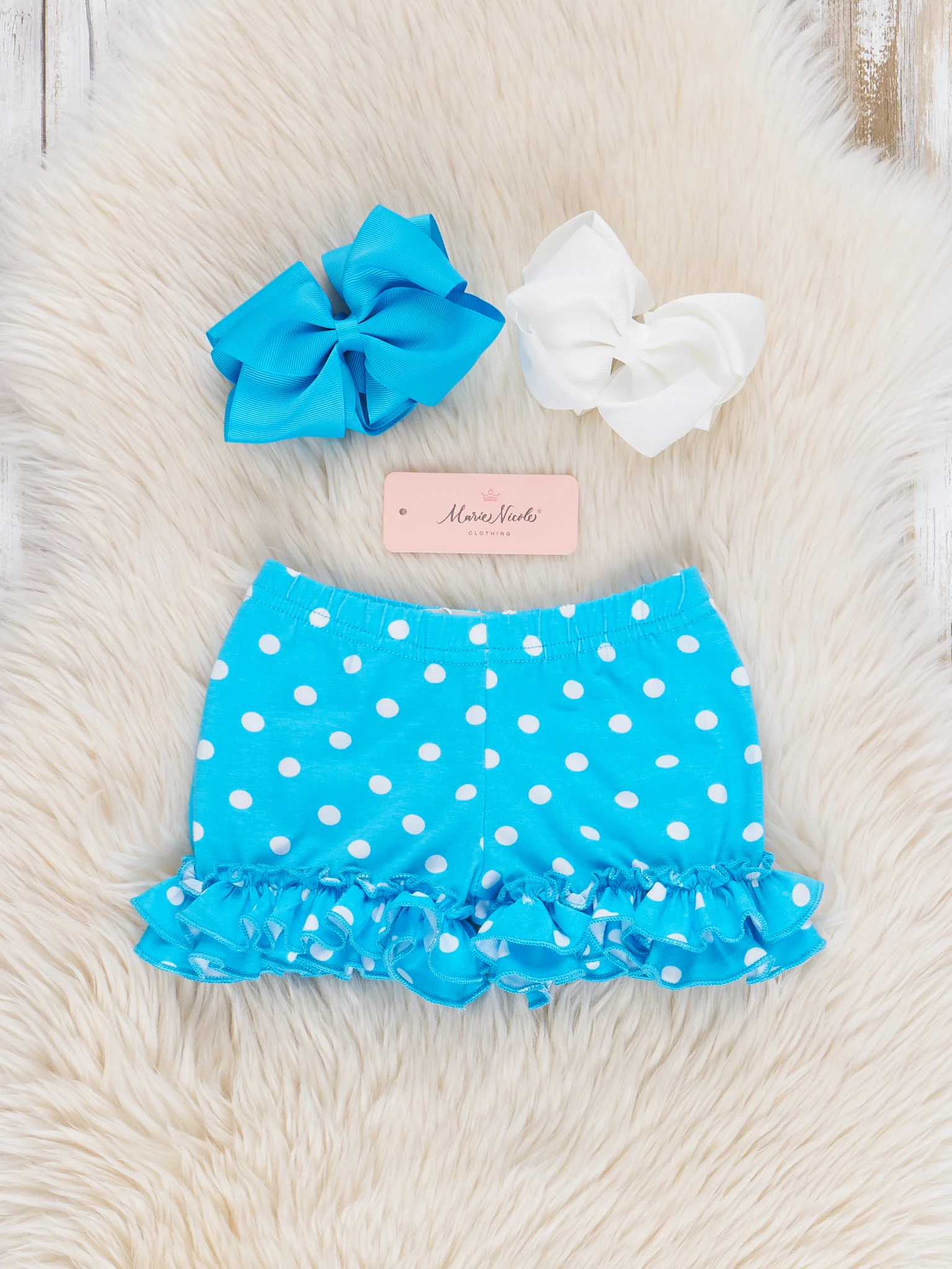 Cotton Ruffle Hem Shorts - Blue Polka Dots