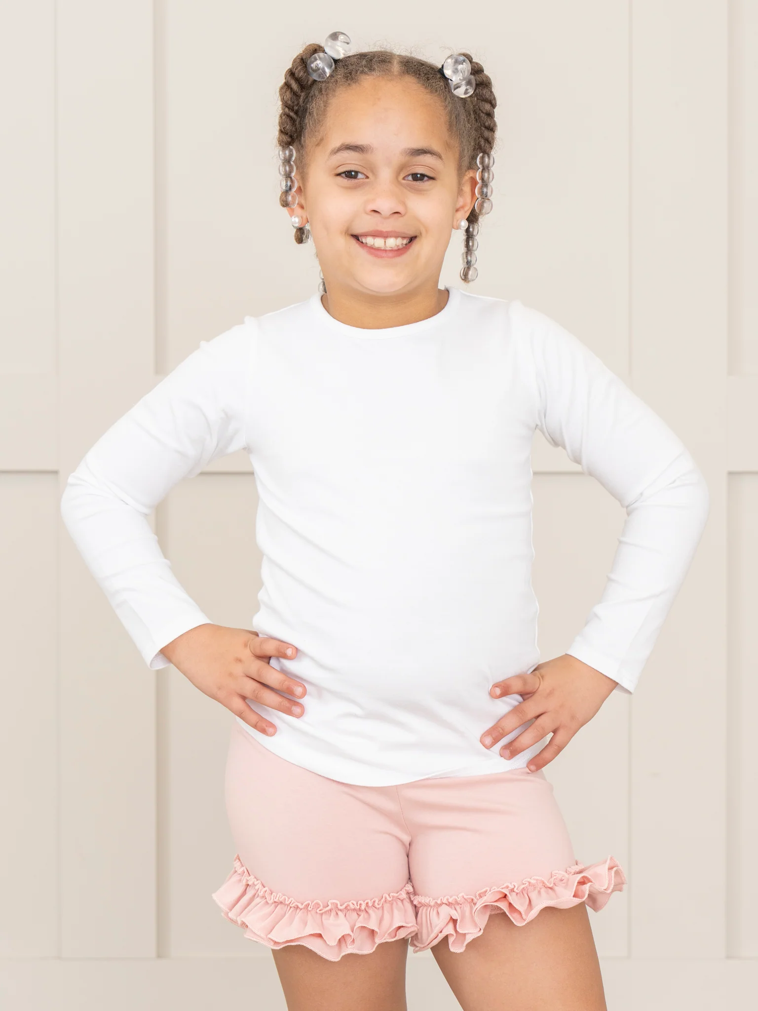 Cotton Ruffle Hem Shorts - Mauve Pink - Image 3
