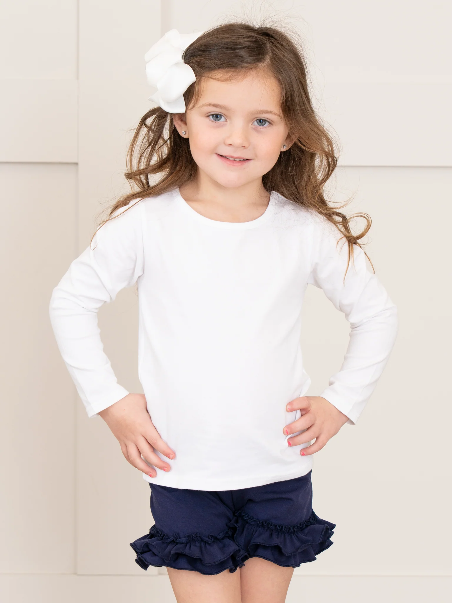 Cotton Ruffle Hem Shorts - Navy - Image 4