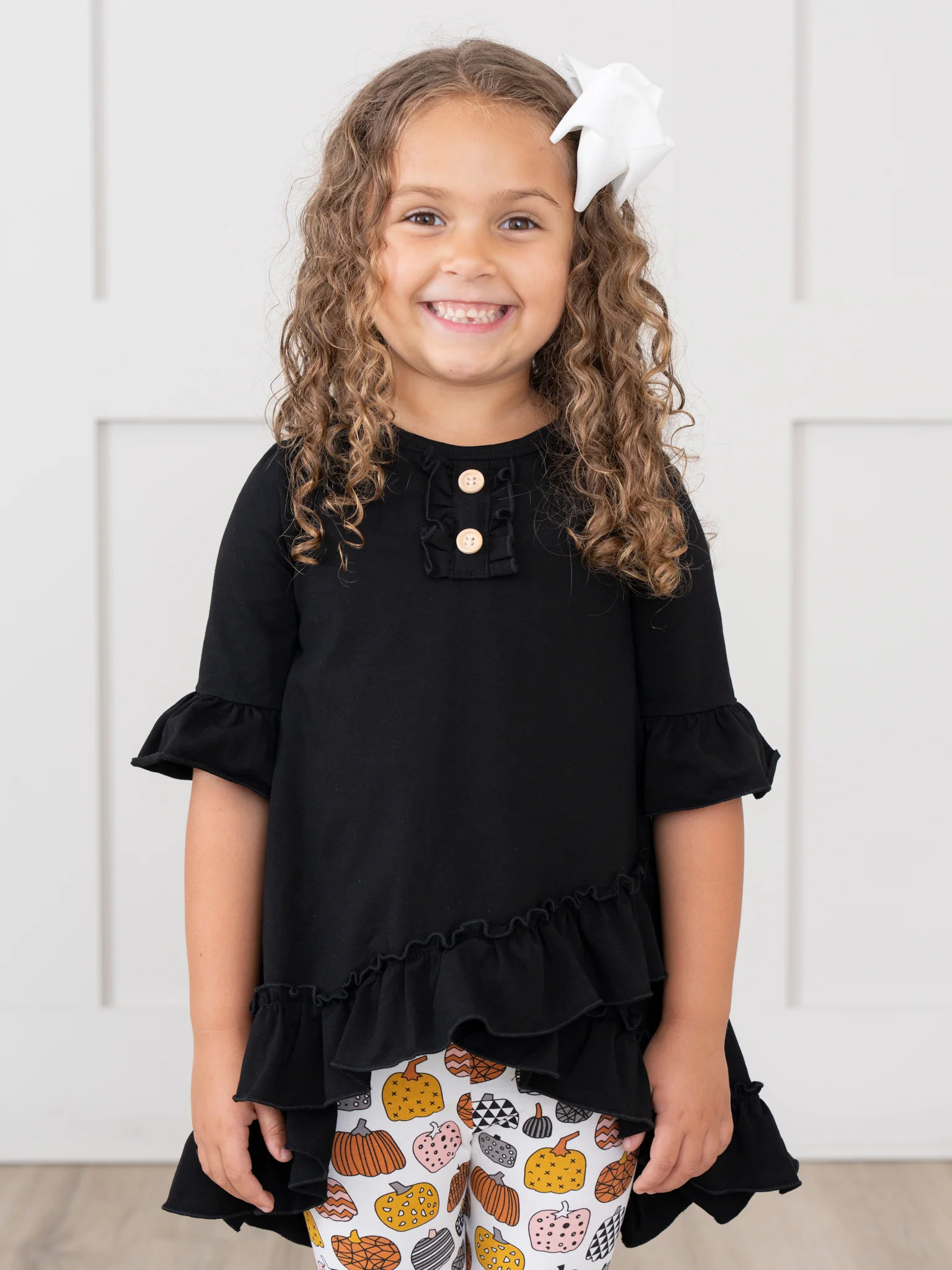 Cotton Ruffle Hi-Low Tunic Top - Black - Image 3