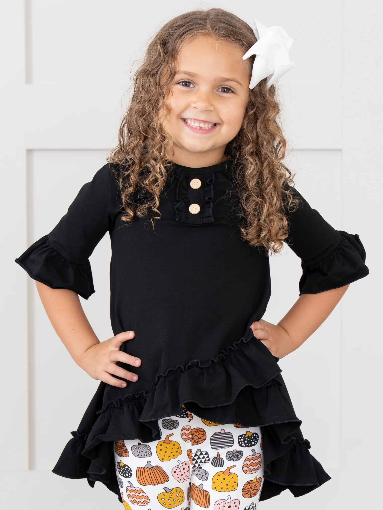 Cotton Ruffle Hi-Low Tunic Top - Black - Image 5