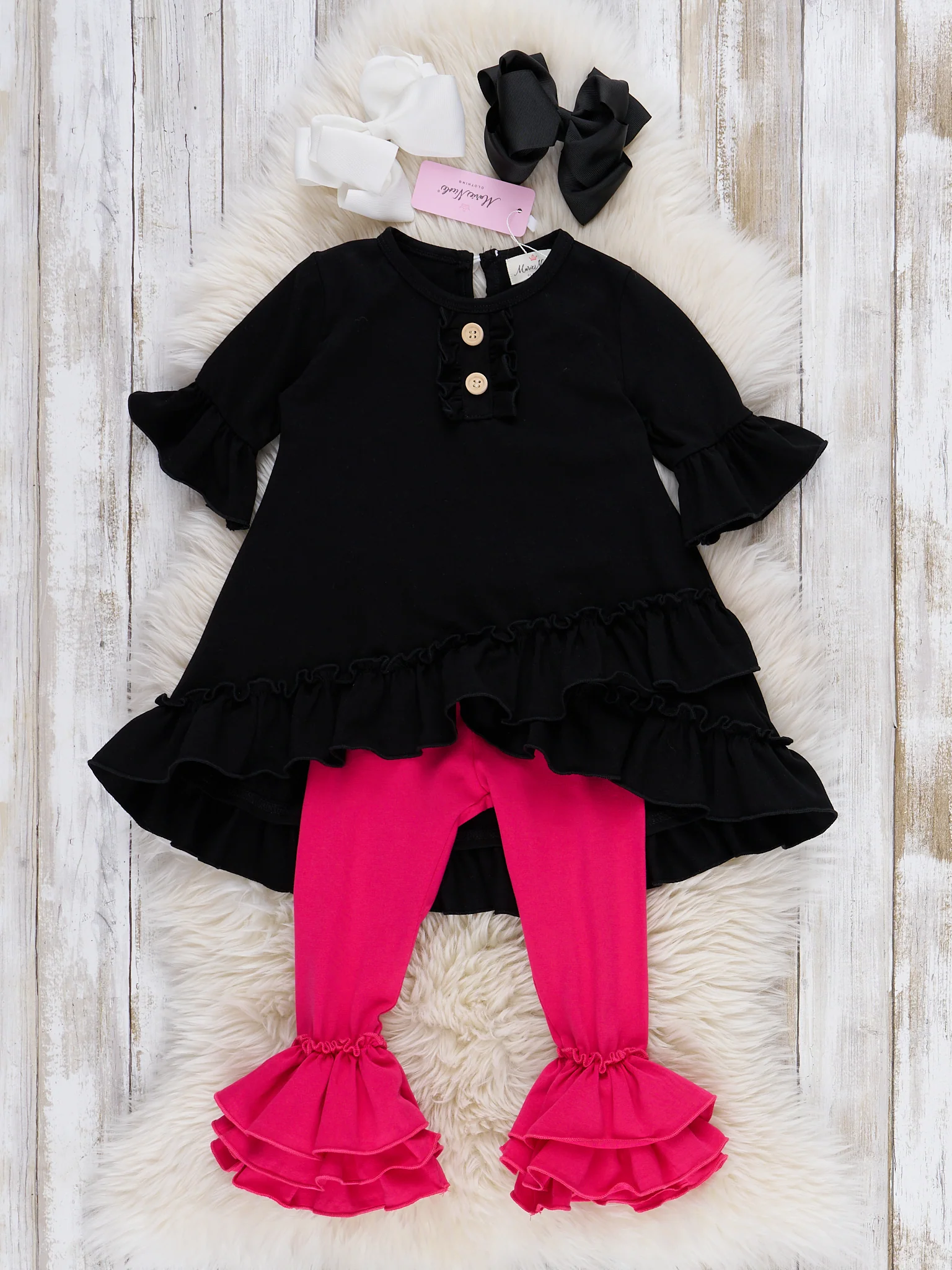 Cotton Ruffle Hi-Low Tunic Top - Black - Image 6