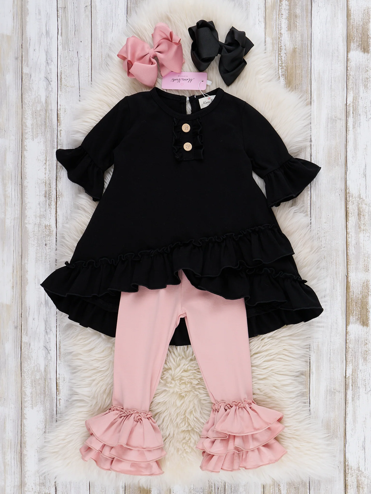 Cotton Ruffle Hi-Low Tunic Top - Black - Image 7