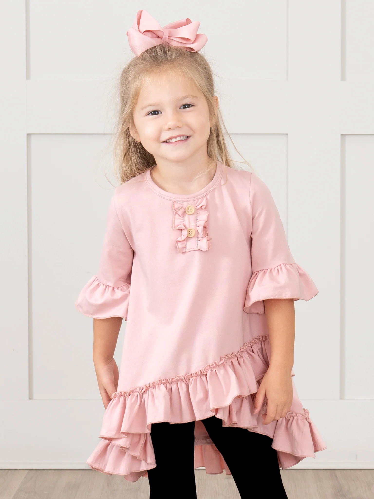 Cotton Ruffle Hi-Low Tunic Top - Mauve Pink - Image 3