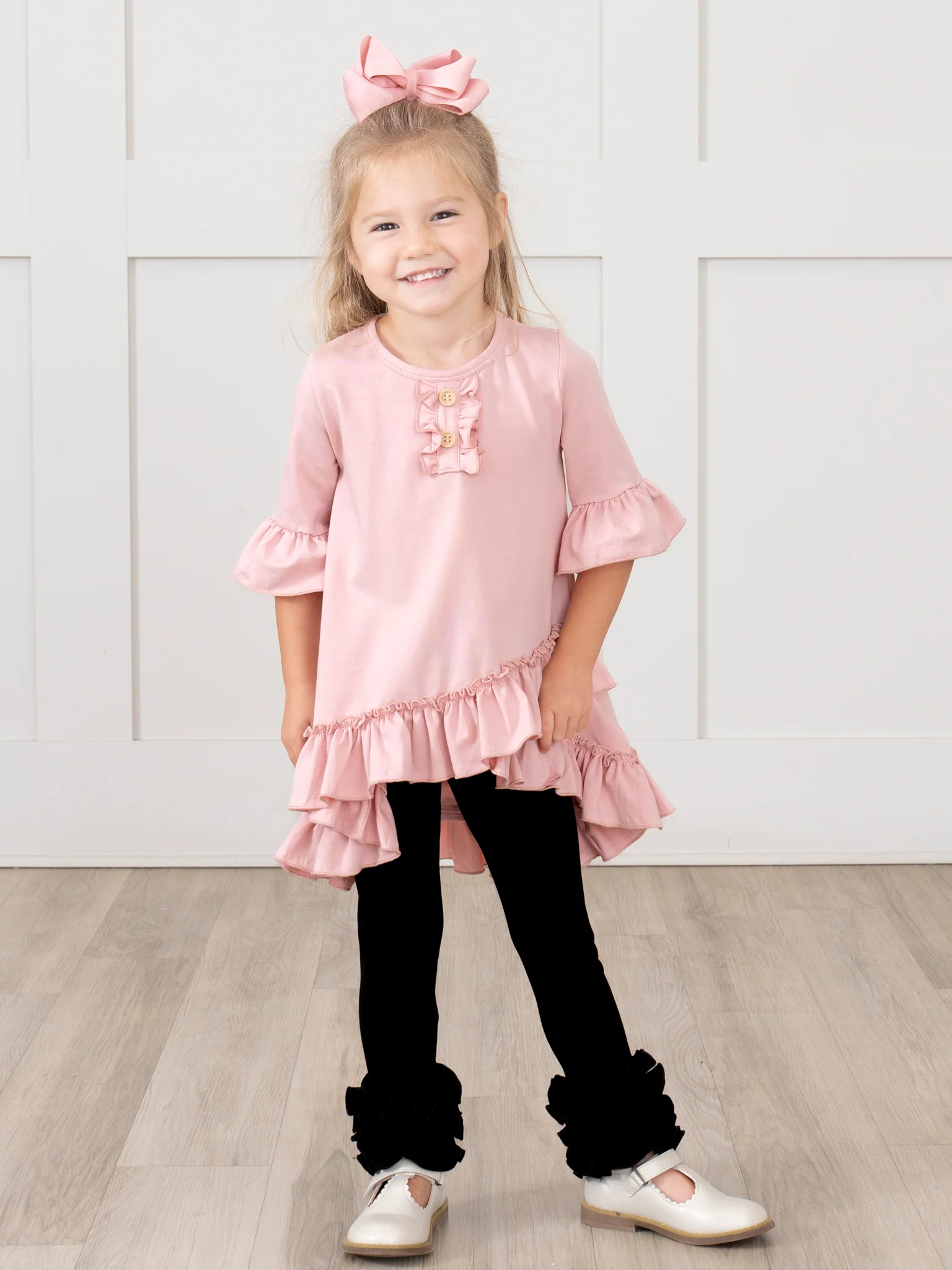 Cotton Ruffle Hi-Low Tunic Top - Mauve Pink - Image 4