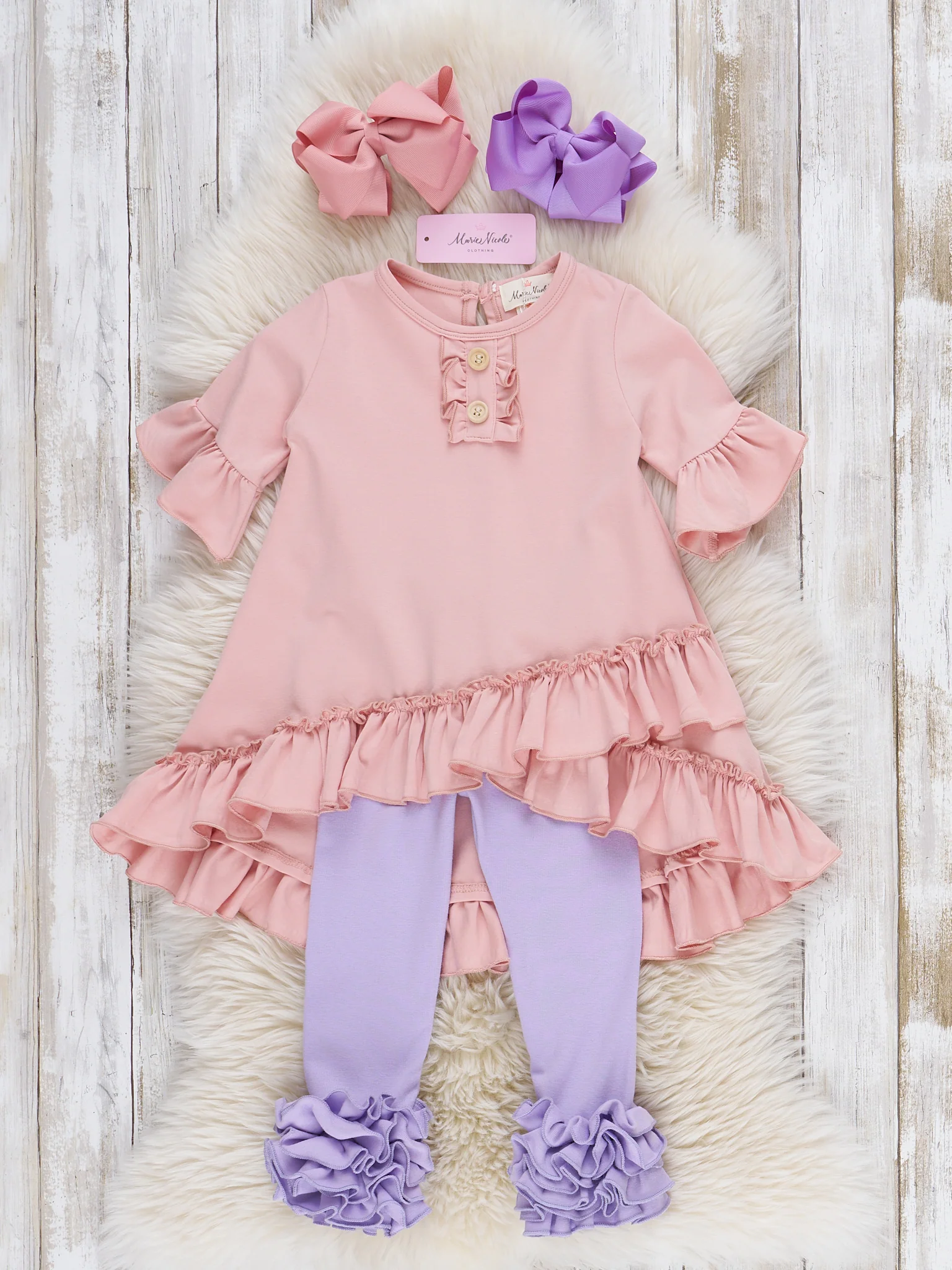 Cotton Ruffle Hi-Low Tunic Top - Mauve Pink - Image 5