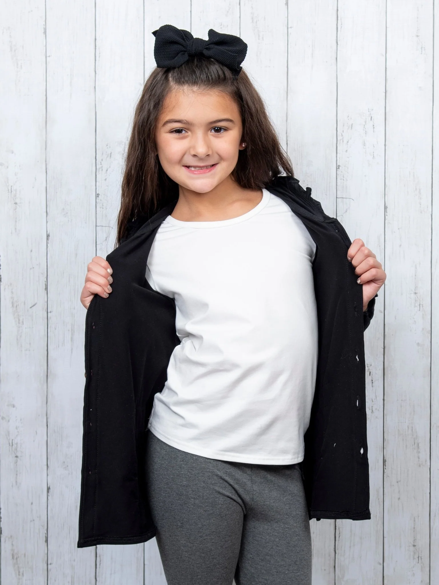Cotton Ruffle Hooded Cardigan- Black & Red - Image 3