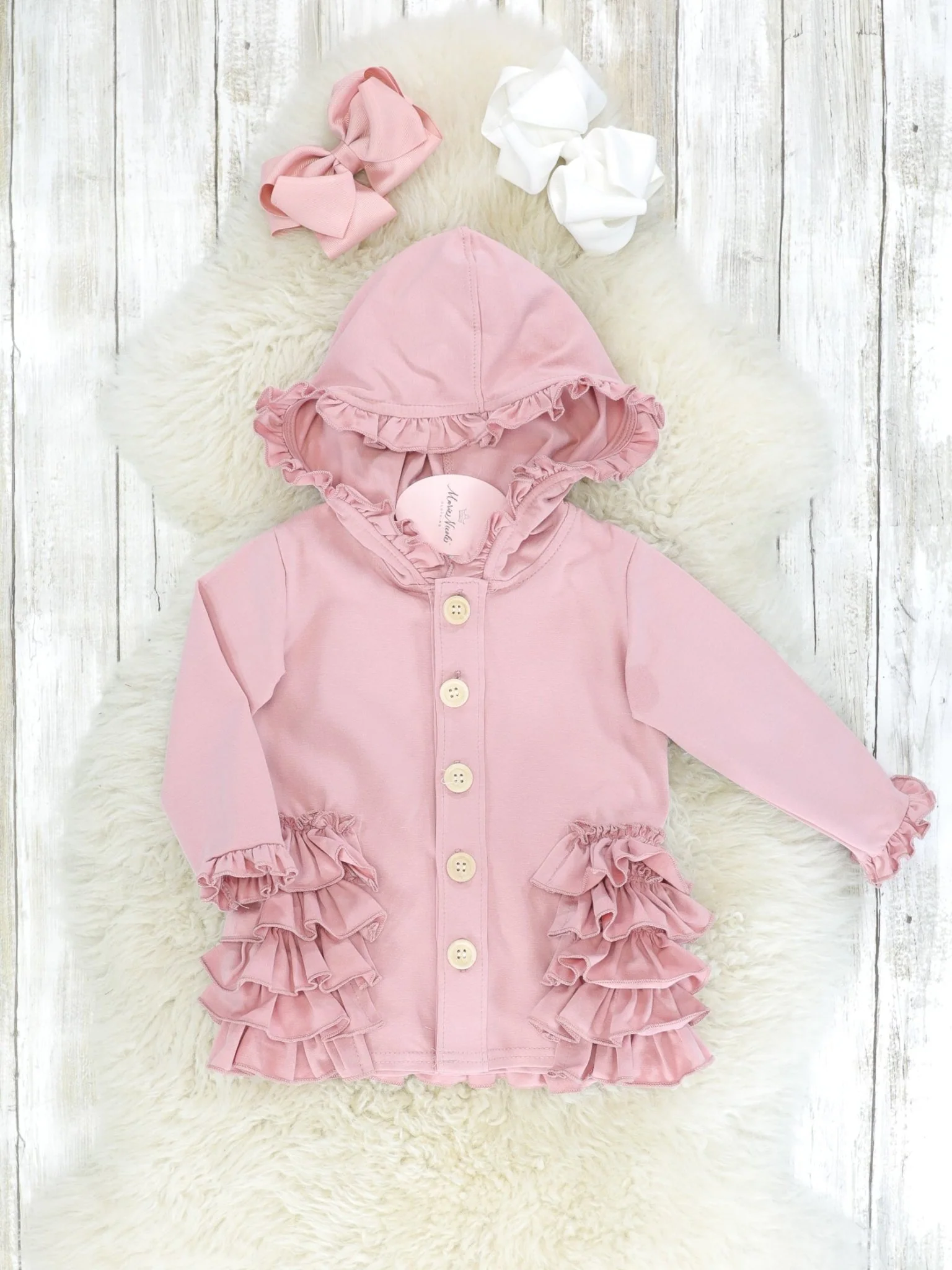 Cotton Ruffle Hooded Cardigan - Multiple Colors - Image 8